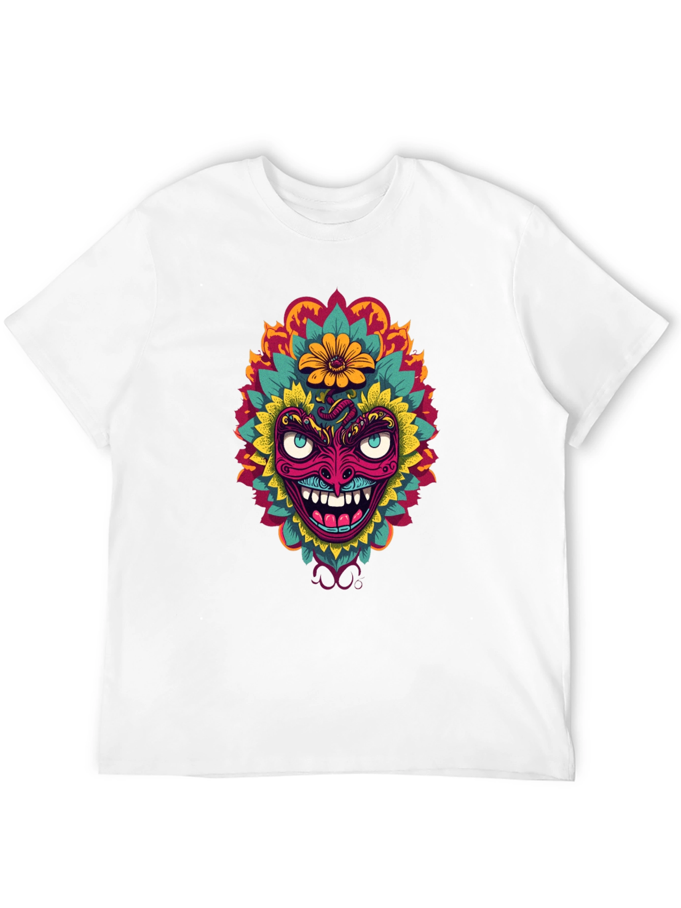 Psychedelic Mask Graphic Tee - Bold Black T-Shirt