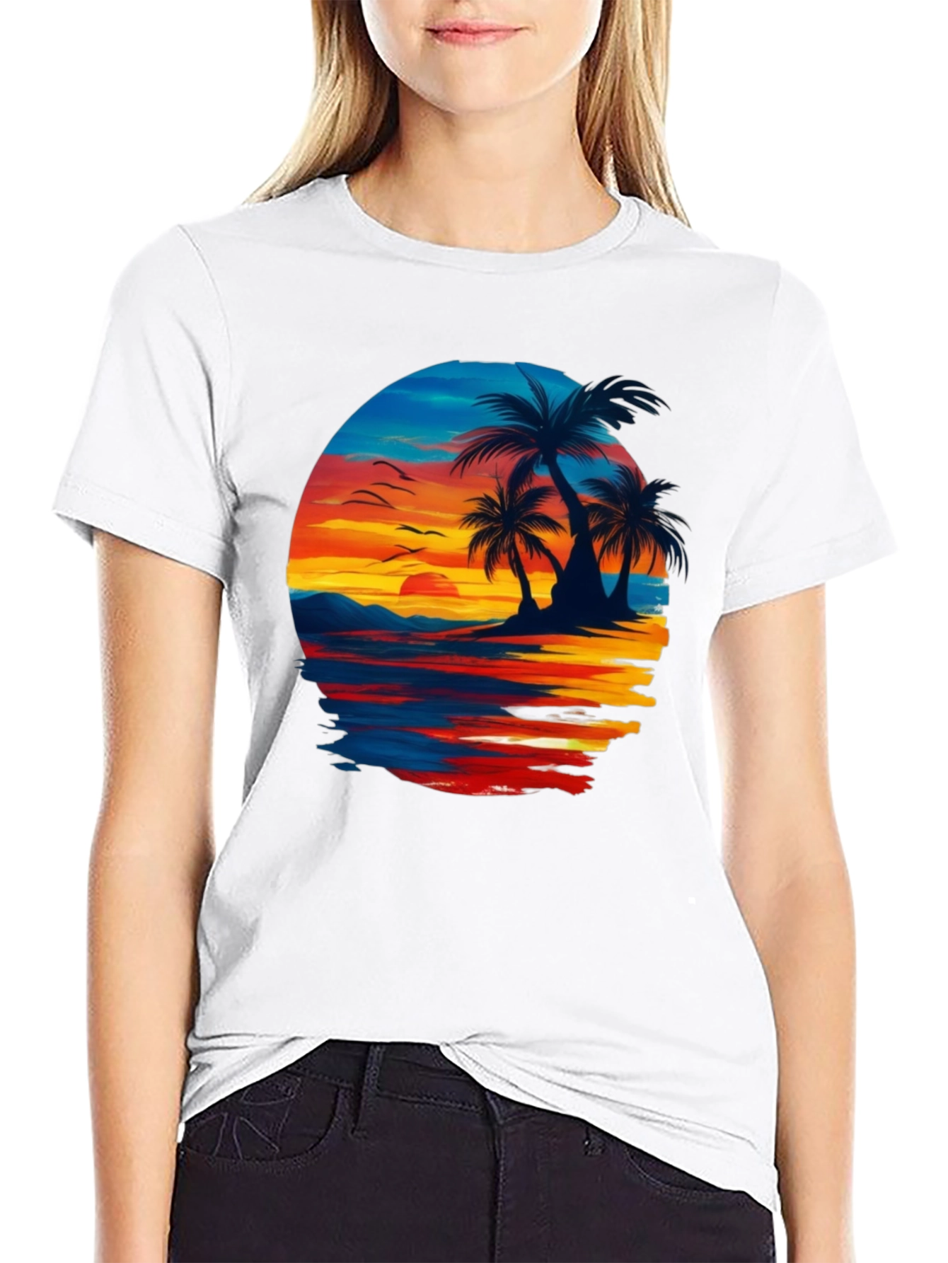 Sunset Beach Palm Tree Graphic Tee