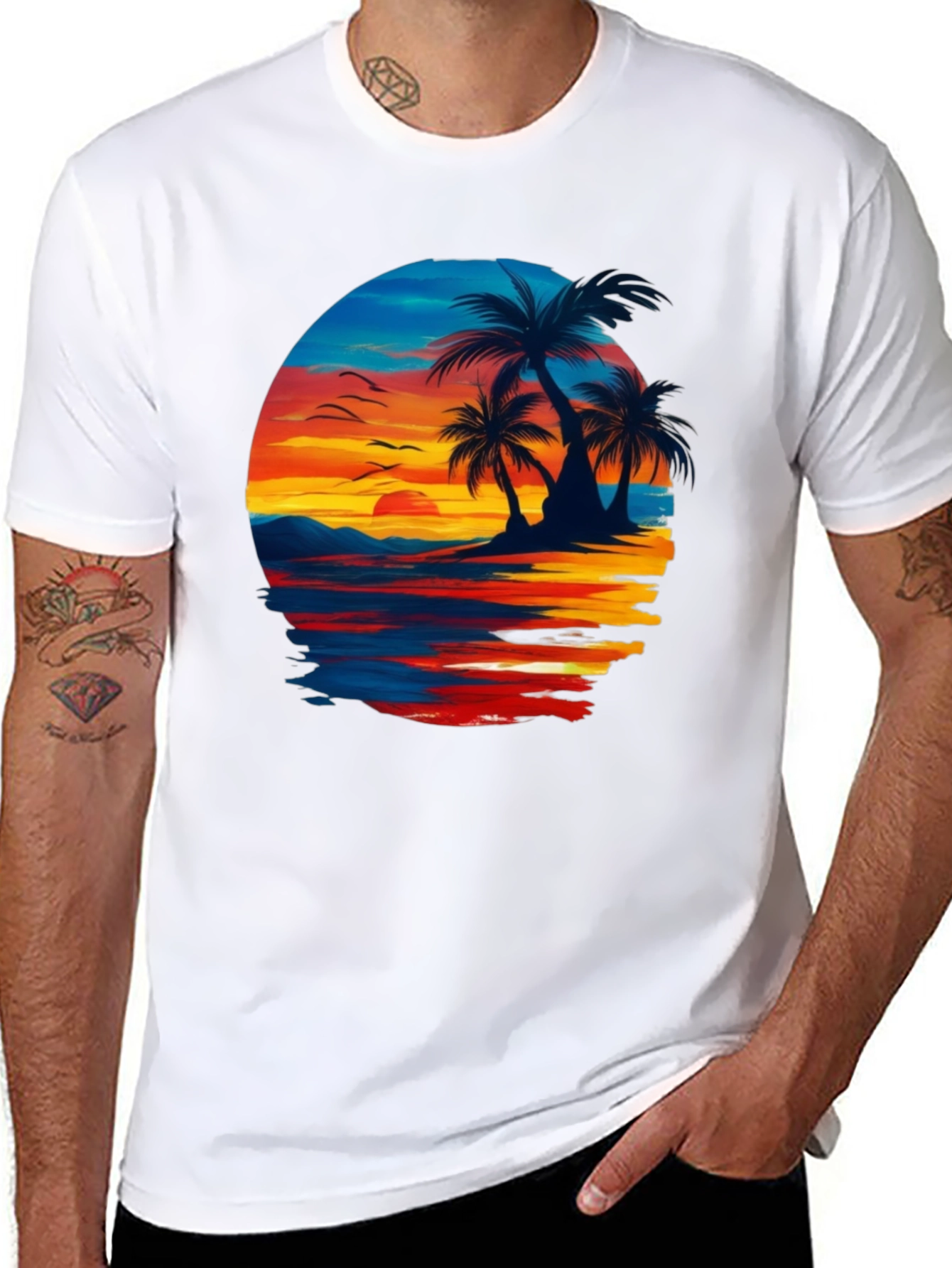 Sunset Beach Palm Tree Graphic Tee