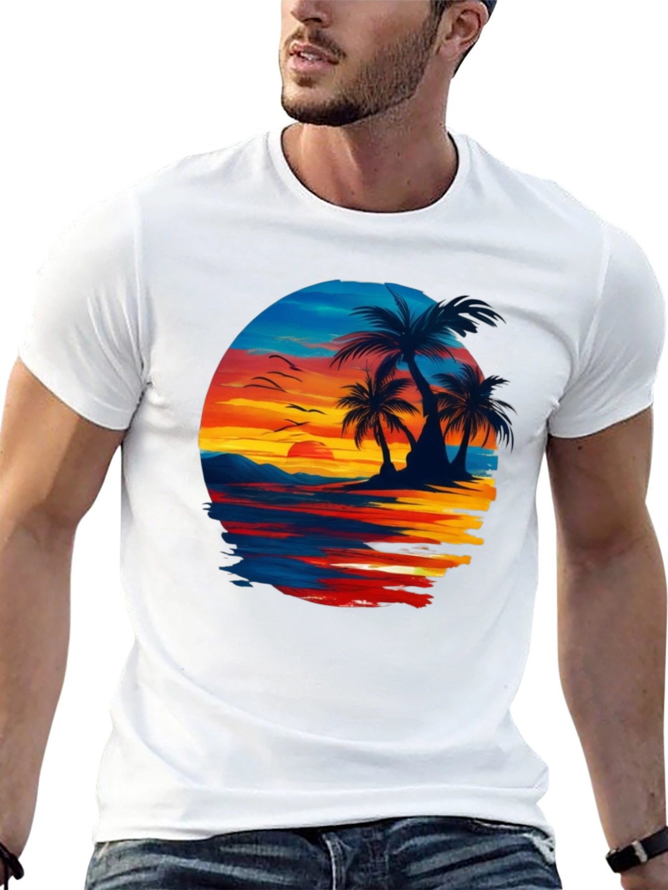 Sunset Beach Palm Tree Graphic Tee