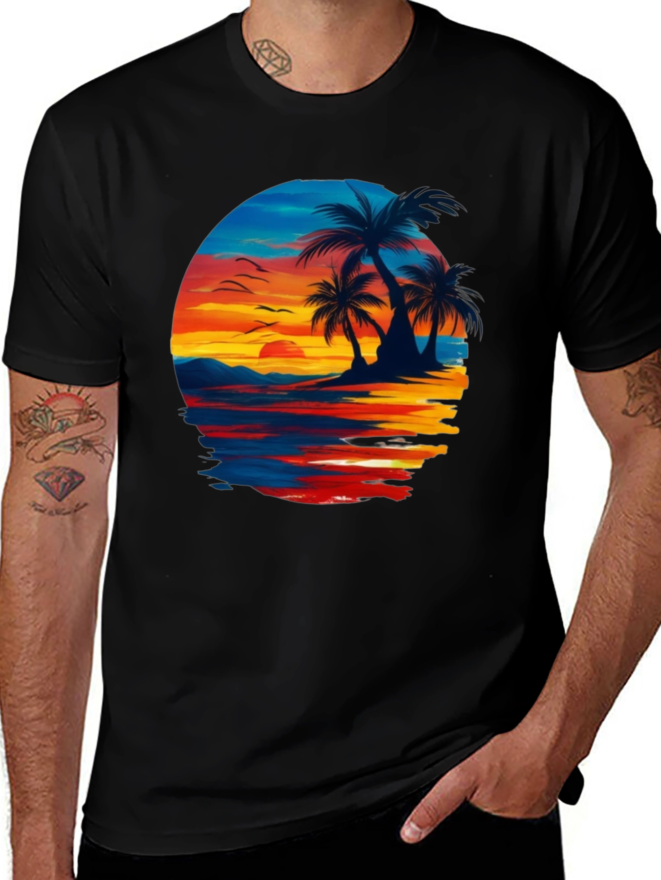 Sunset Beach Palm Tree Graphic Tee