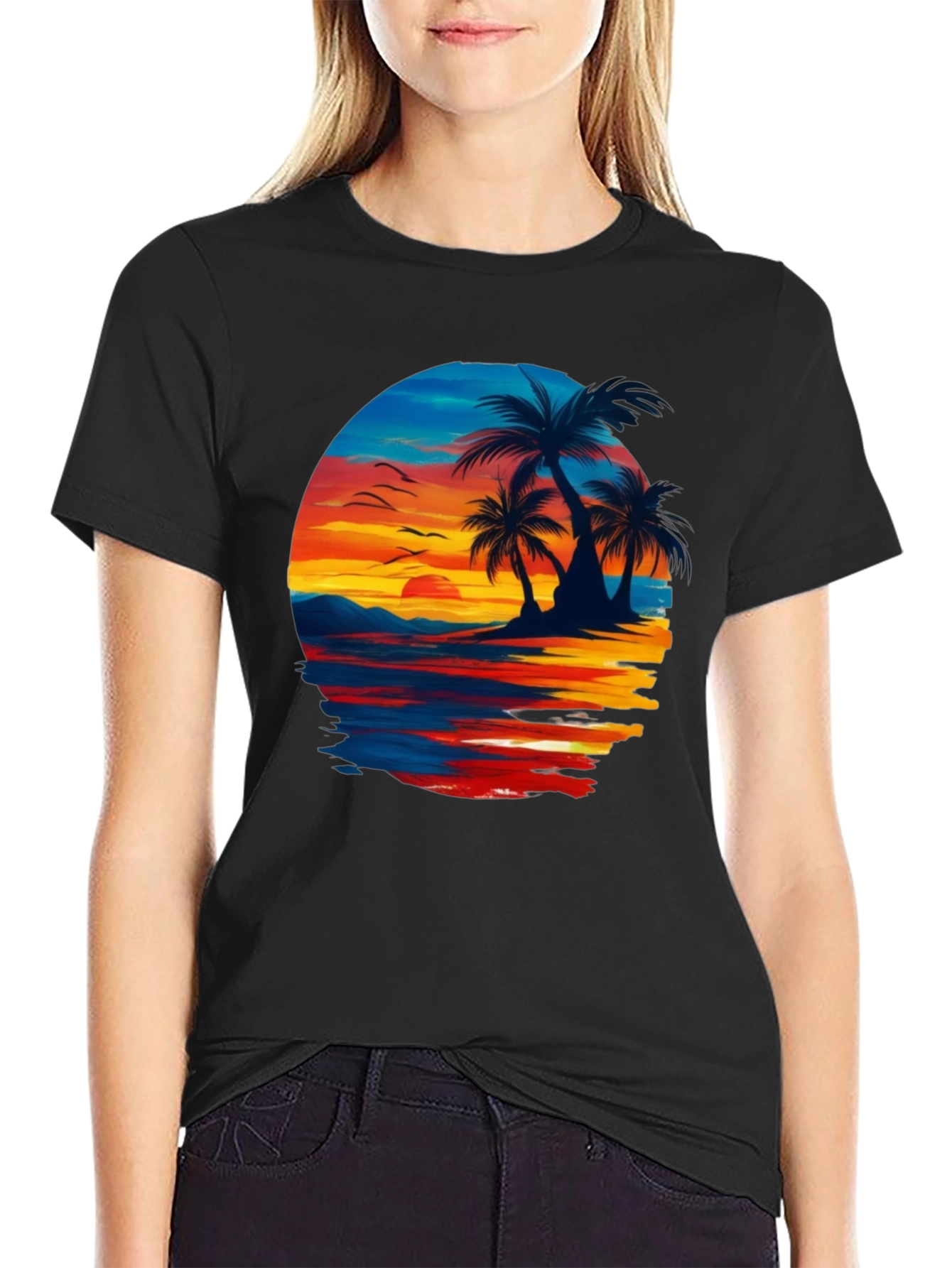 Sunset Beach Palm Tree Graphic Tee