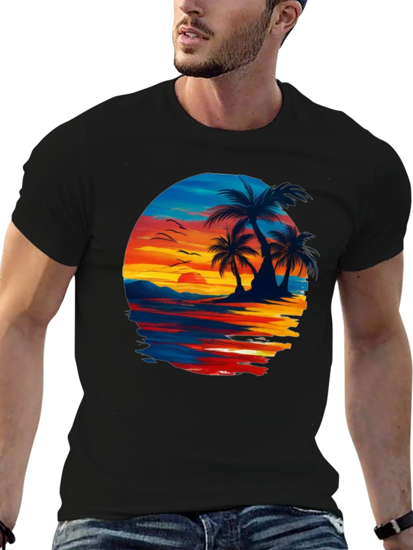 Sunset Beach Palm Tree Graphic Tee