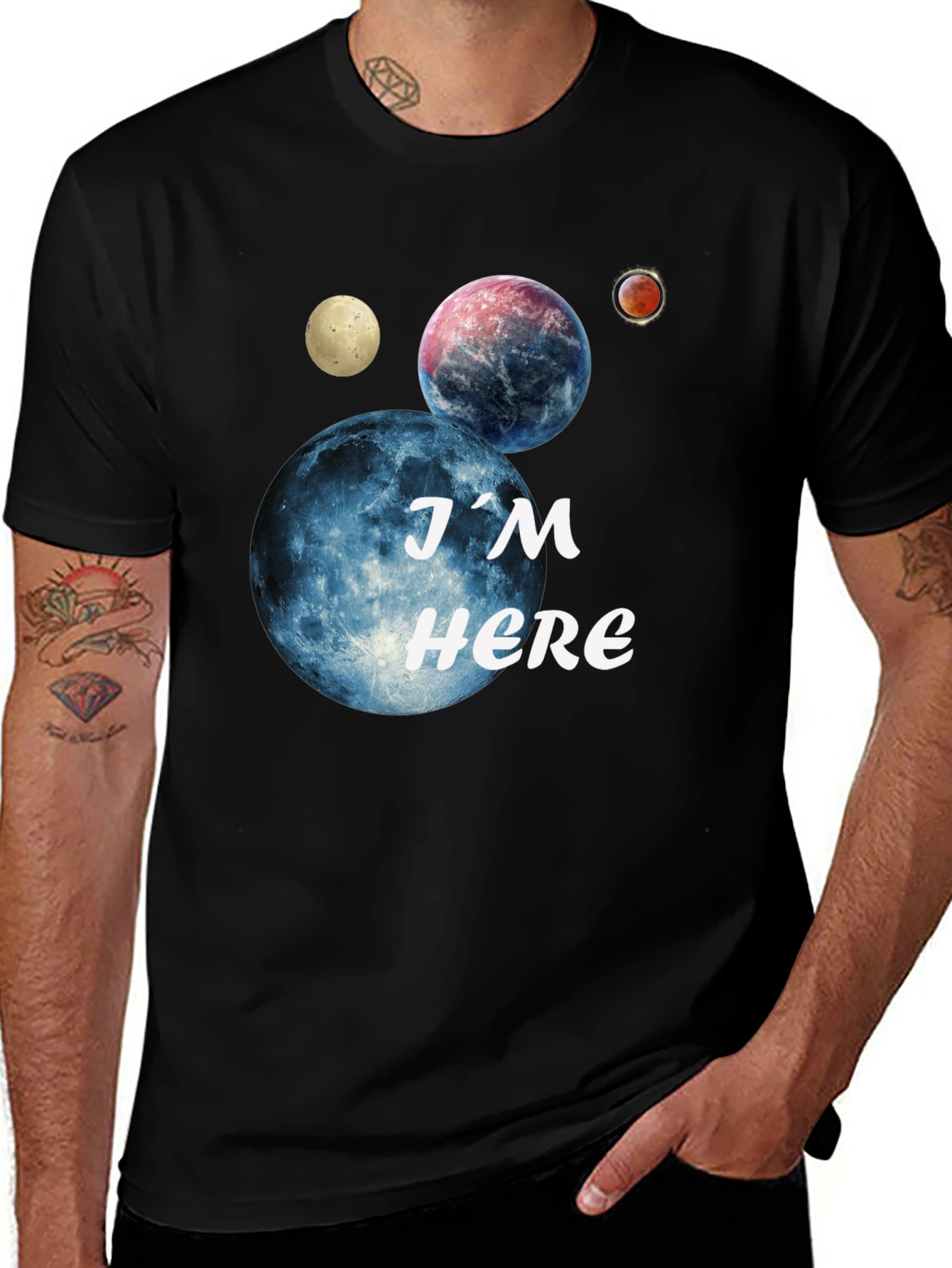 Im Here Planets Graphic Tee - Black Cotton