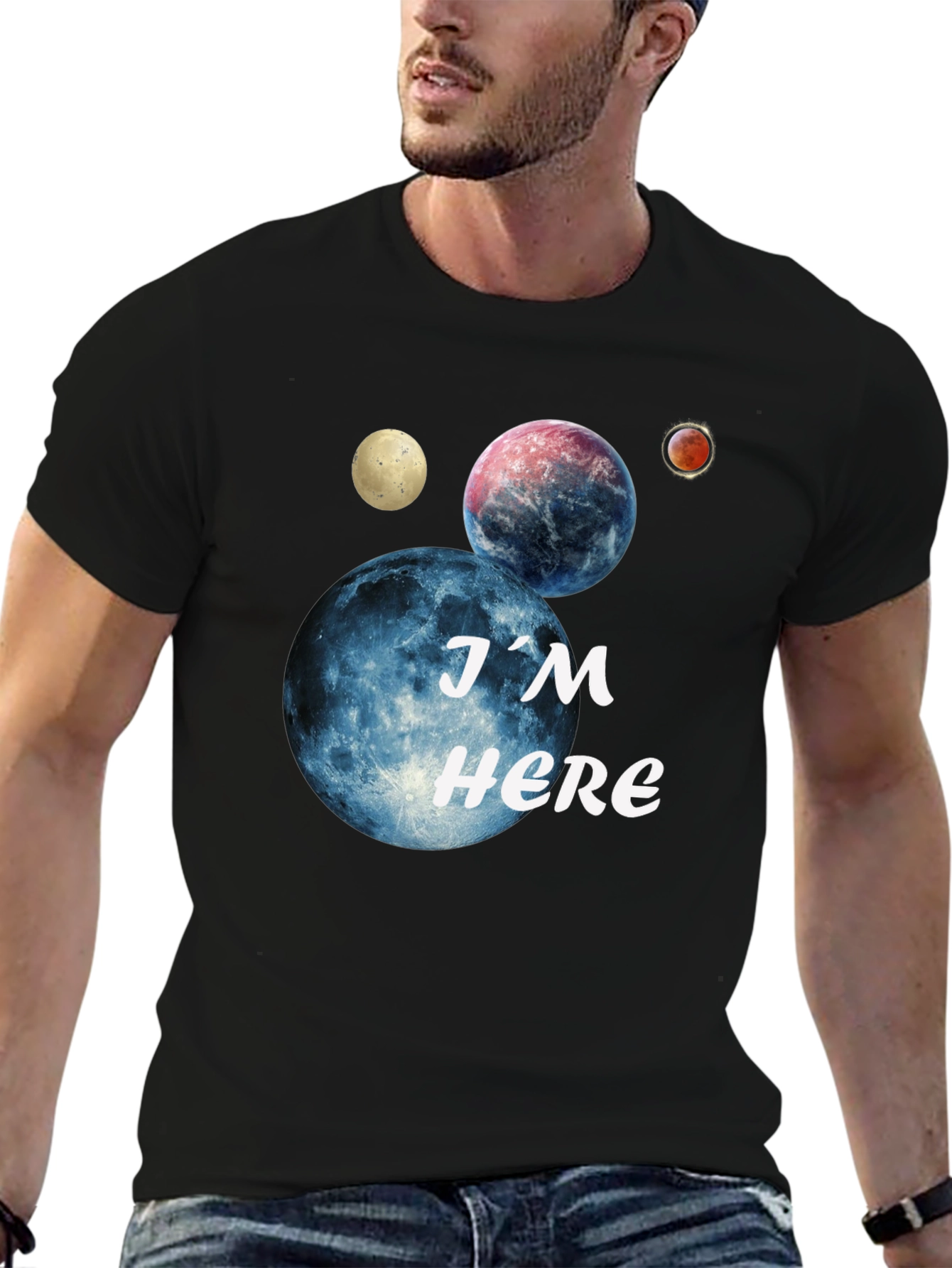 Im Here Planets Graphic Tee - Black Cotton