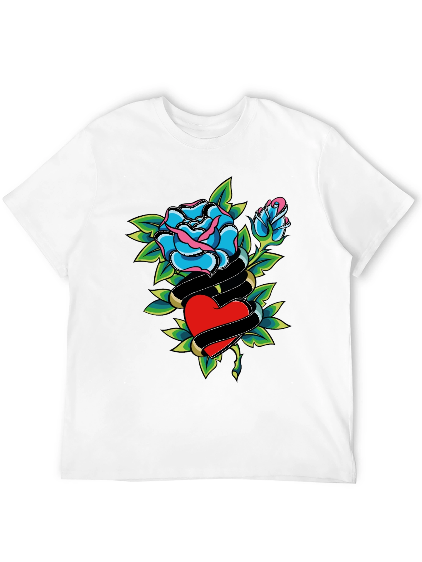 Rose & Heart Graphic Black T-Shirt