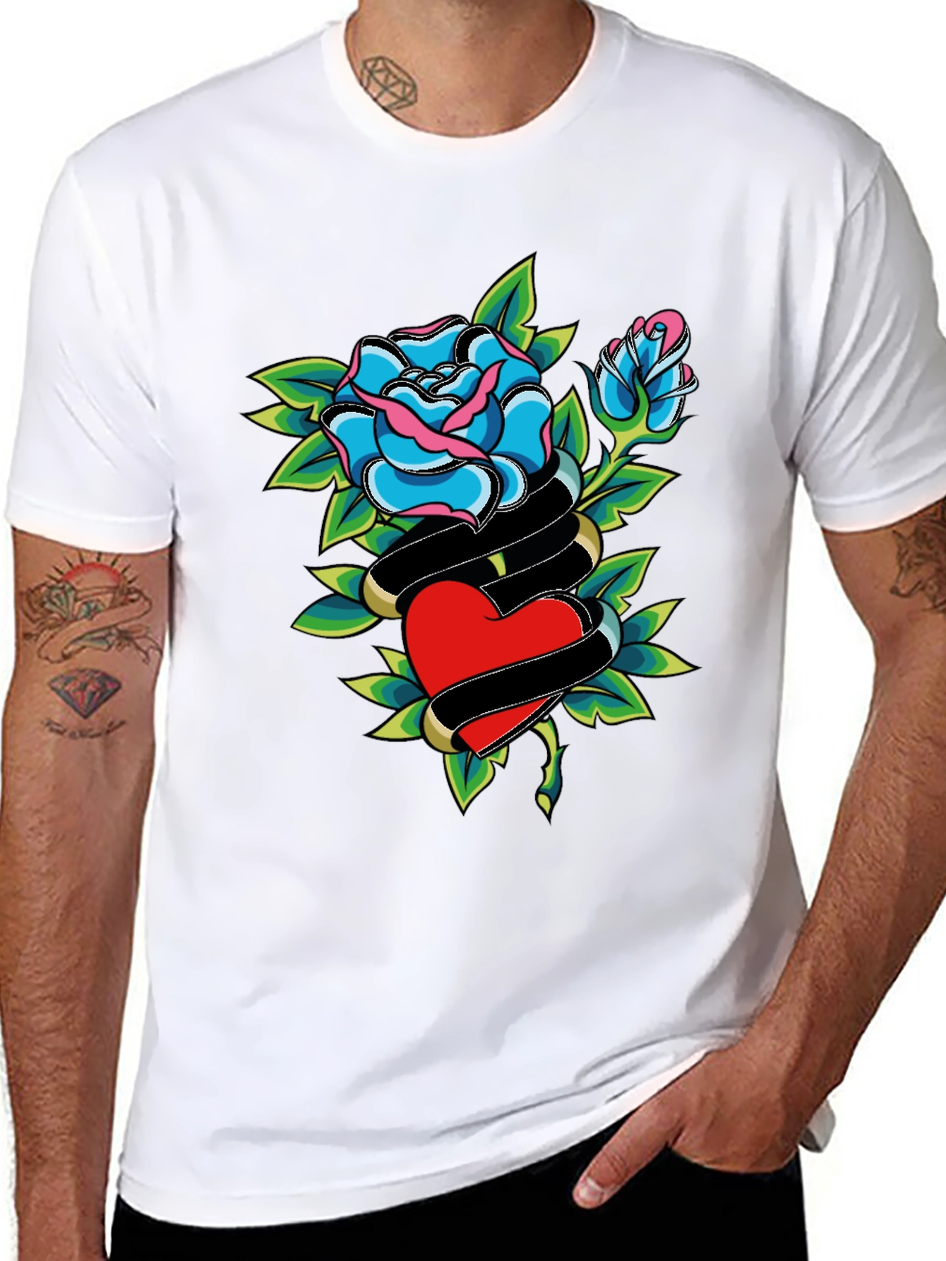 Rose & Heart Graphic Black T-Shirt