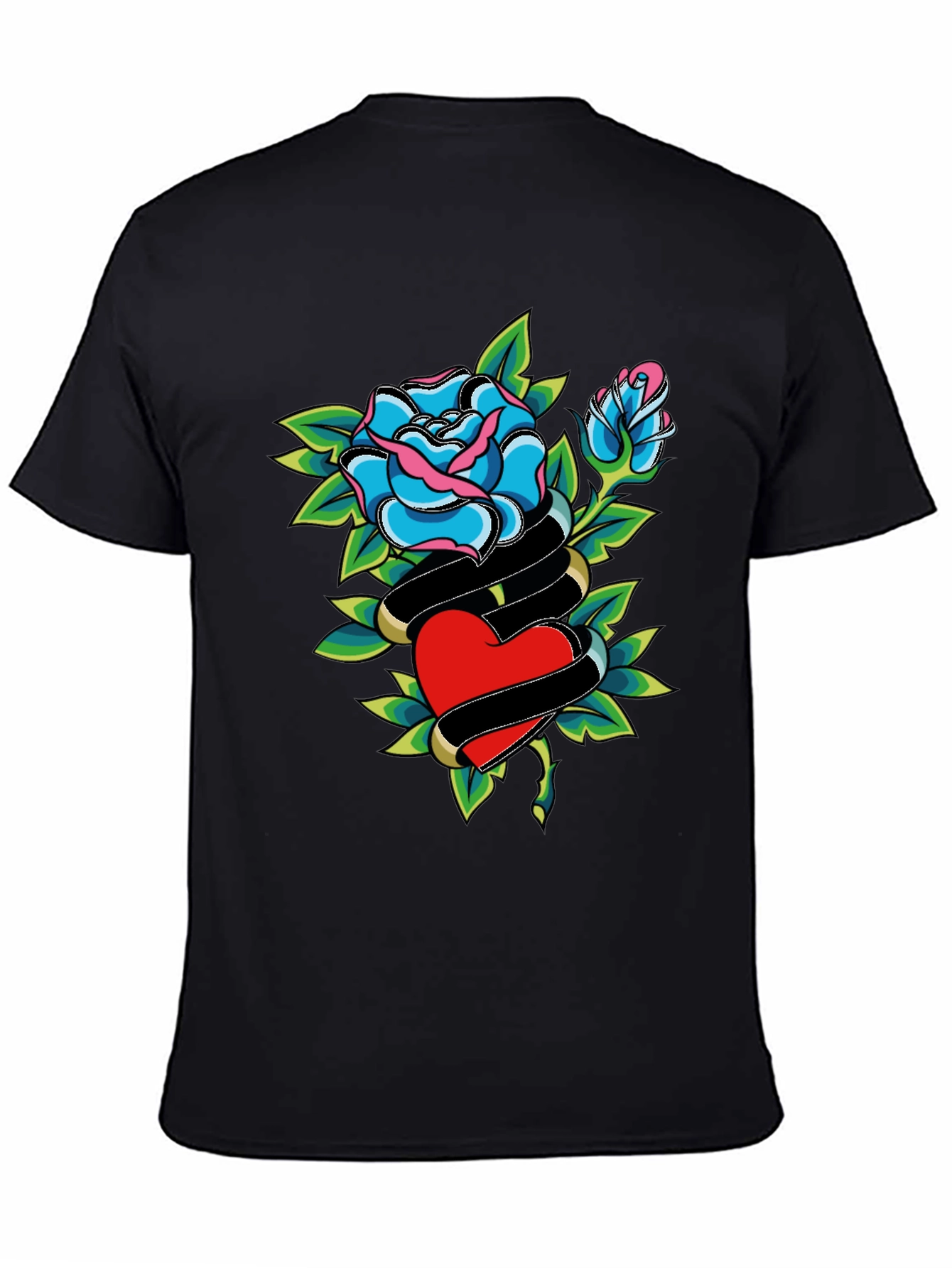 Rose & Heart Graphic Black T-Shirt