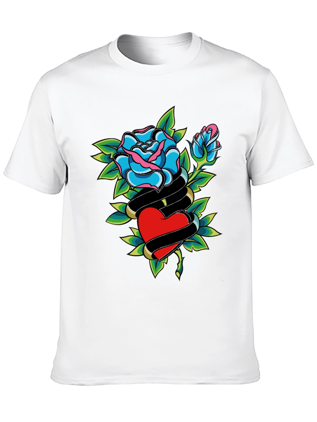 Rose & Heart Graphic Black T-Shirt
