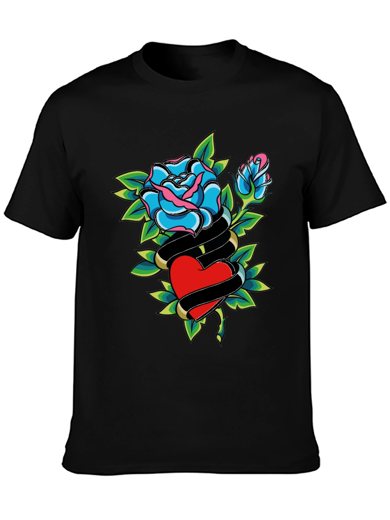 Rose & Heart Graphic Black T-Shirt