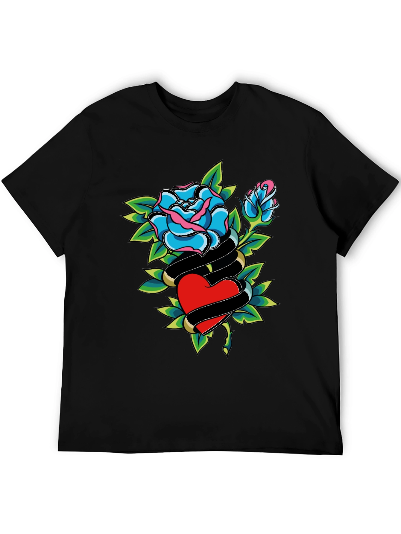 Rose & Heart Graphic Black T-Shirt