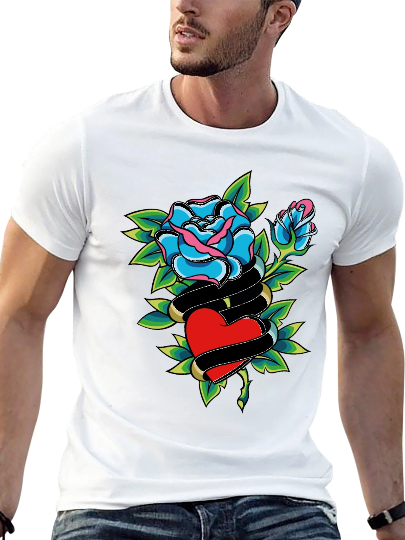 Rose & Heart Graphic Black T-Shirt