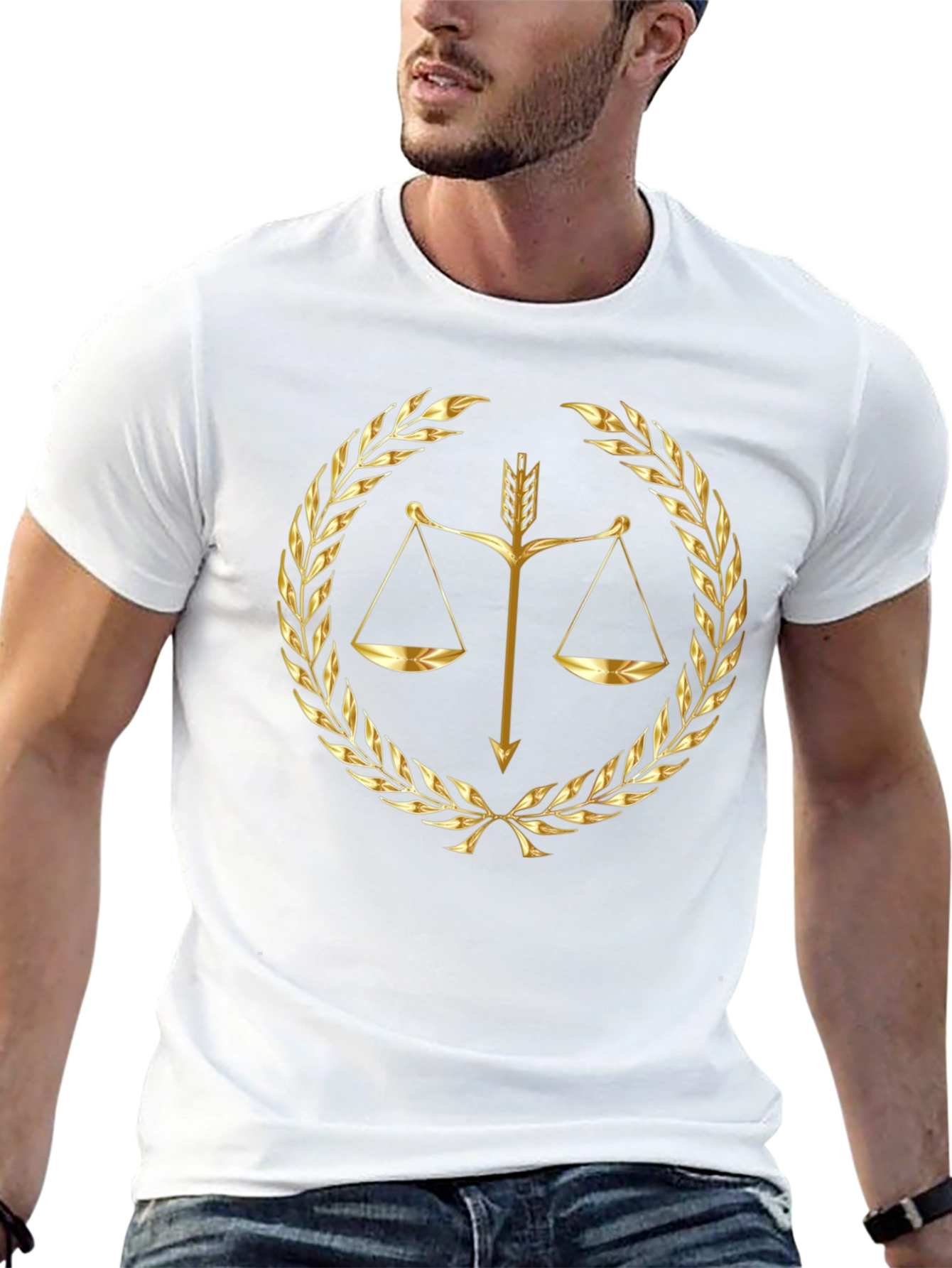 Scales of Justice Gold Print Black T-Shirt