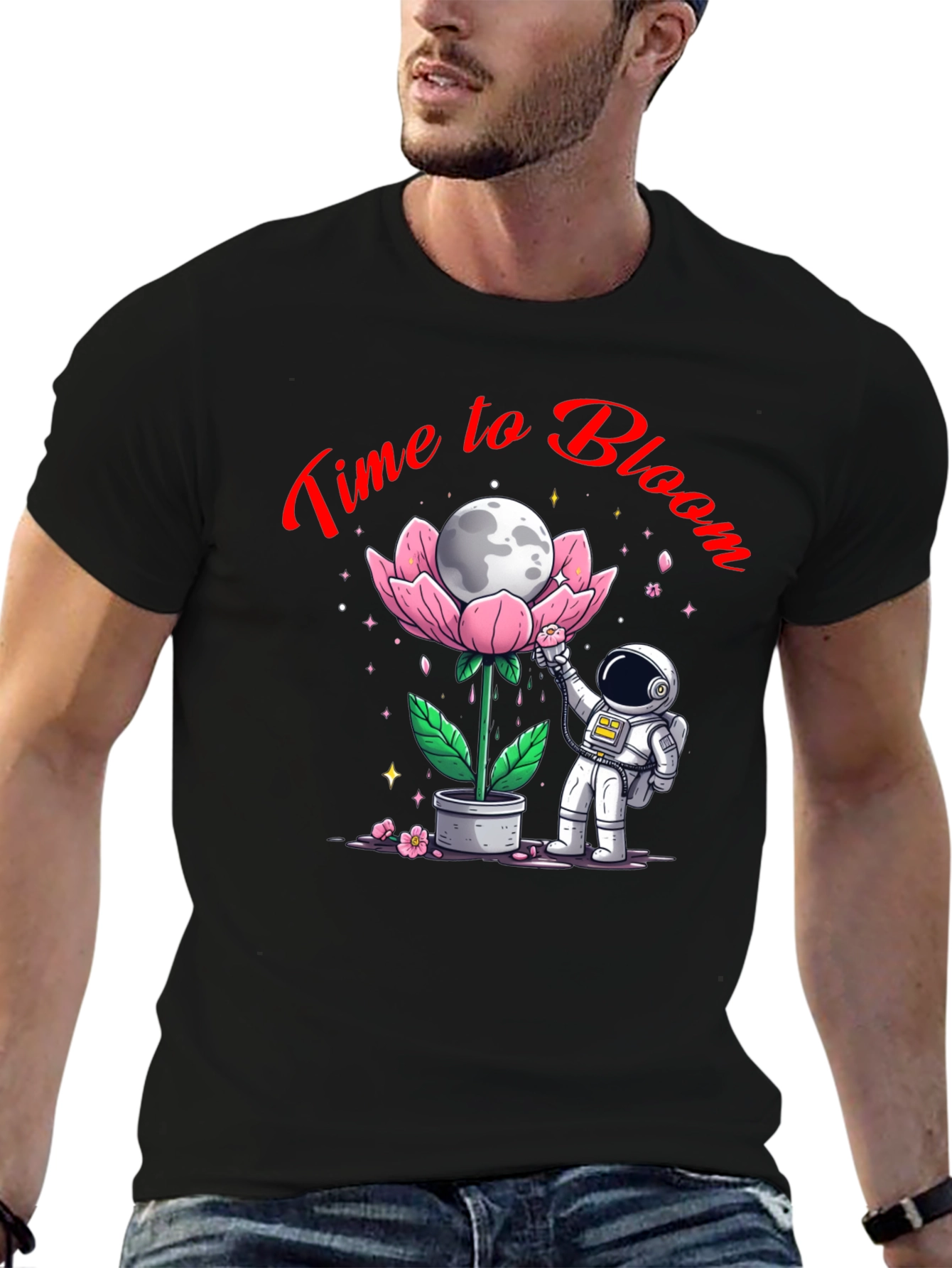 Time to Bloom T-Shirt - Astronaut Moon Flower Tee