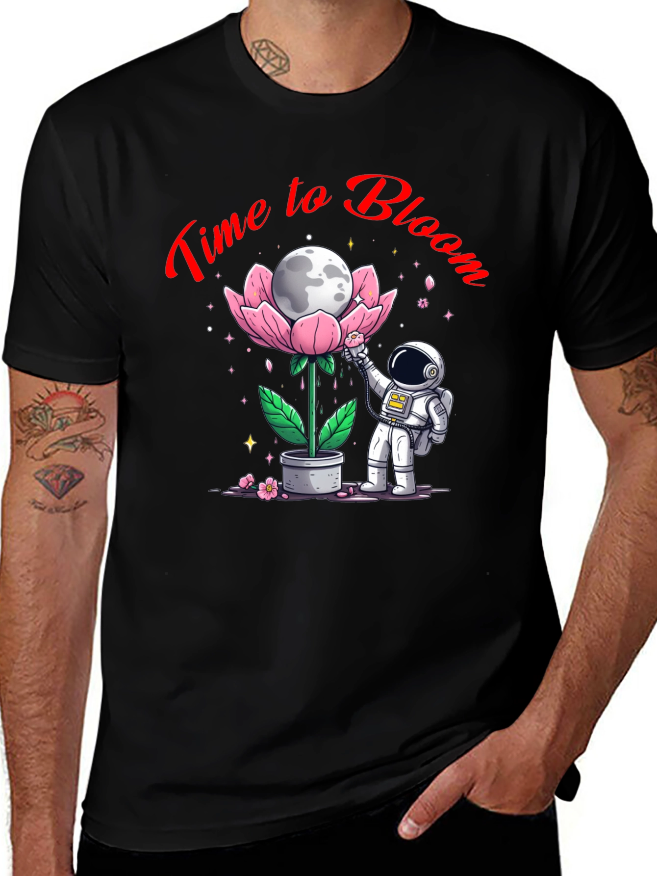 Time to Bloom T-Shirt - Astronaut Moon Flower Tee