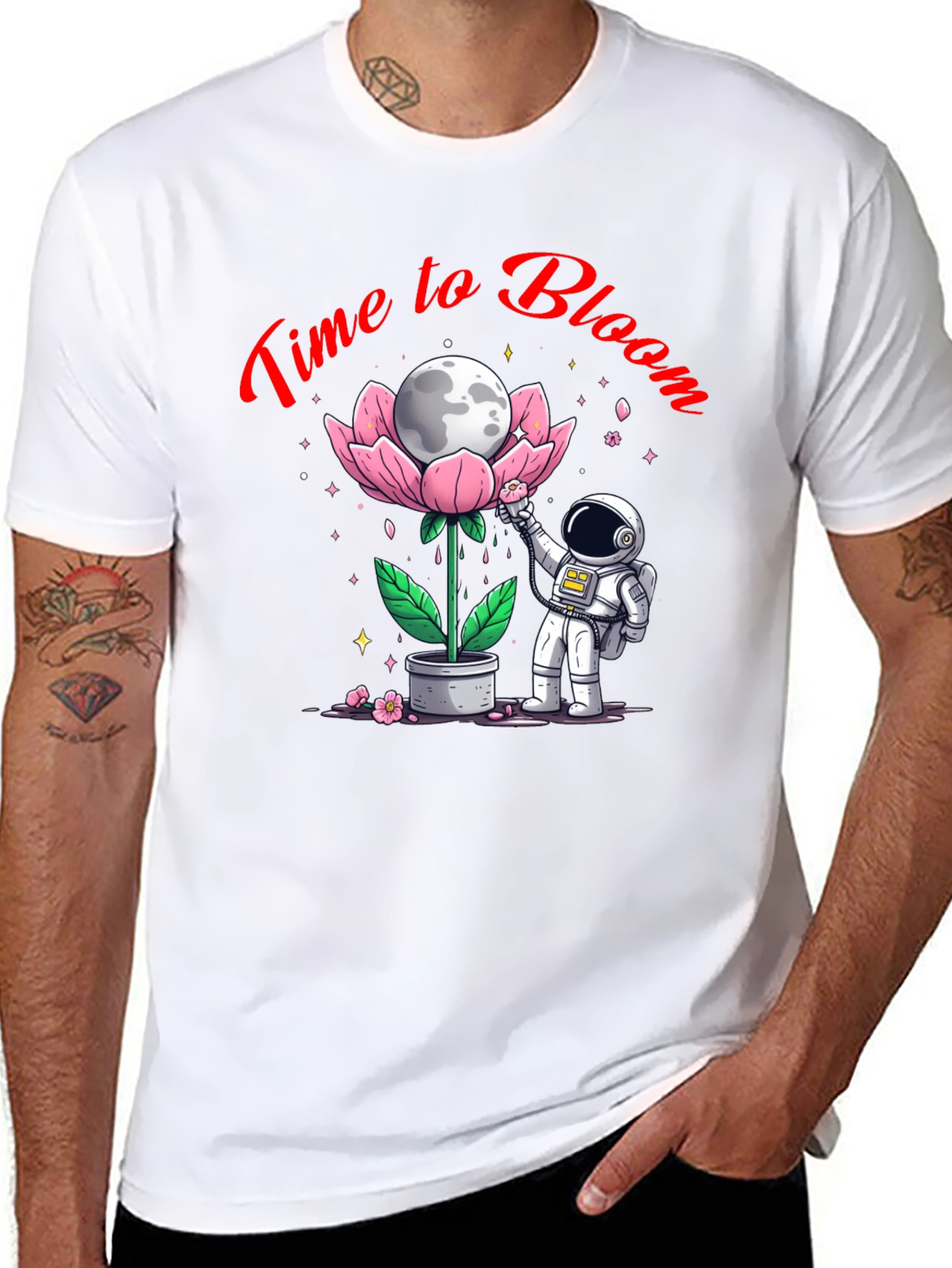 Time to Bloom T-Shirt - Astronaut Moon Flower Tee