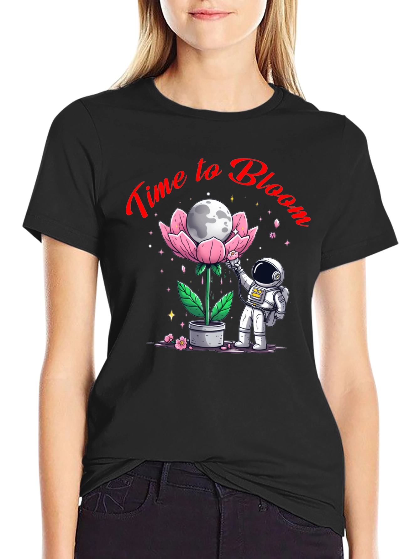 Time to Bloom T-Shirt - Astronaut Moon Flower Tee