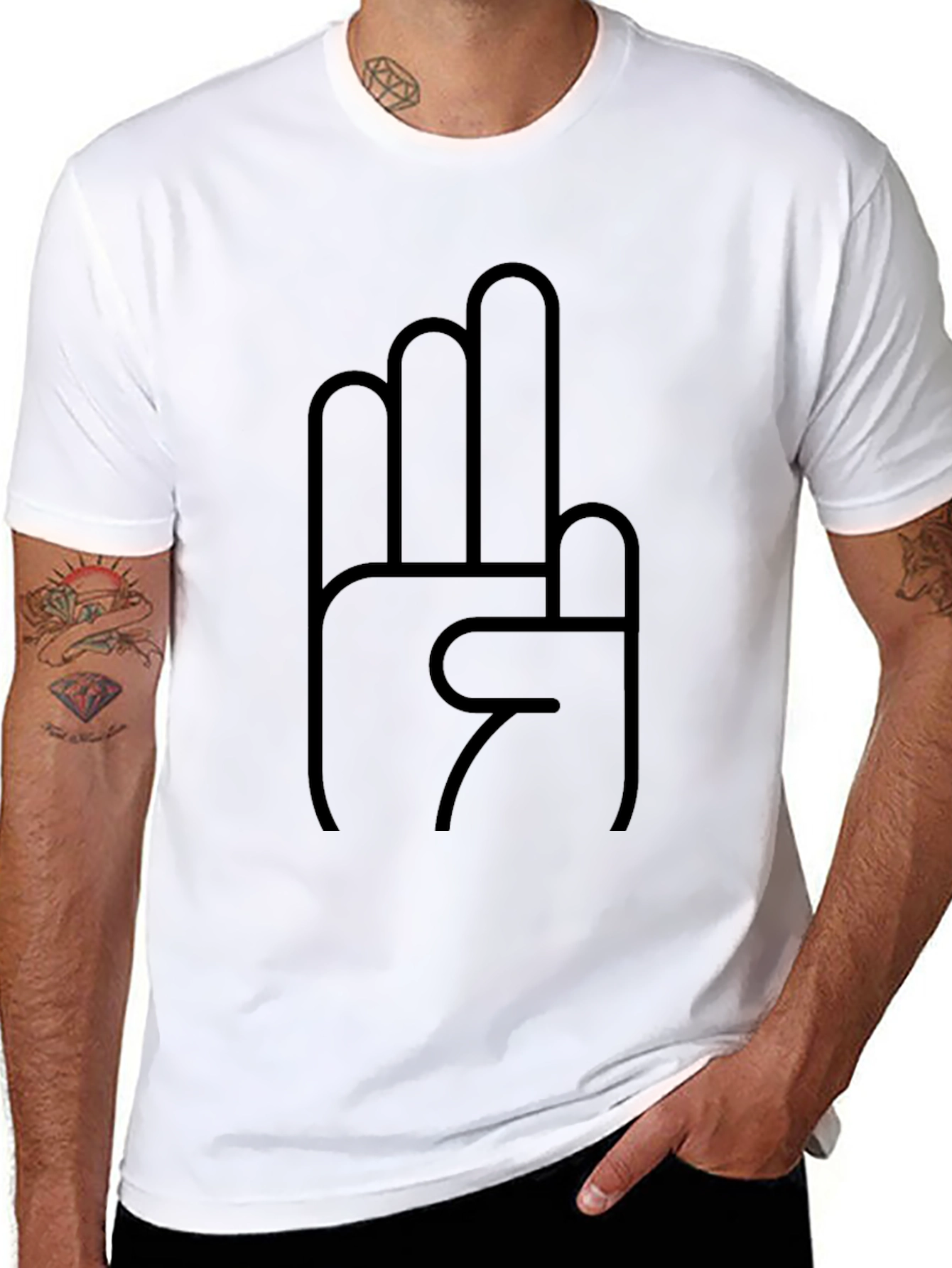 Minimalist Hand Gesture Graphic Tee - Black