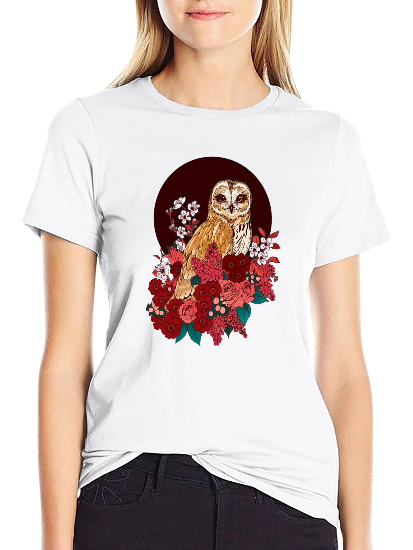 Owl & Floral Graphic T-Shirt