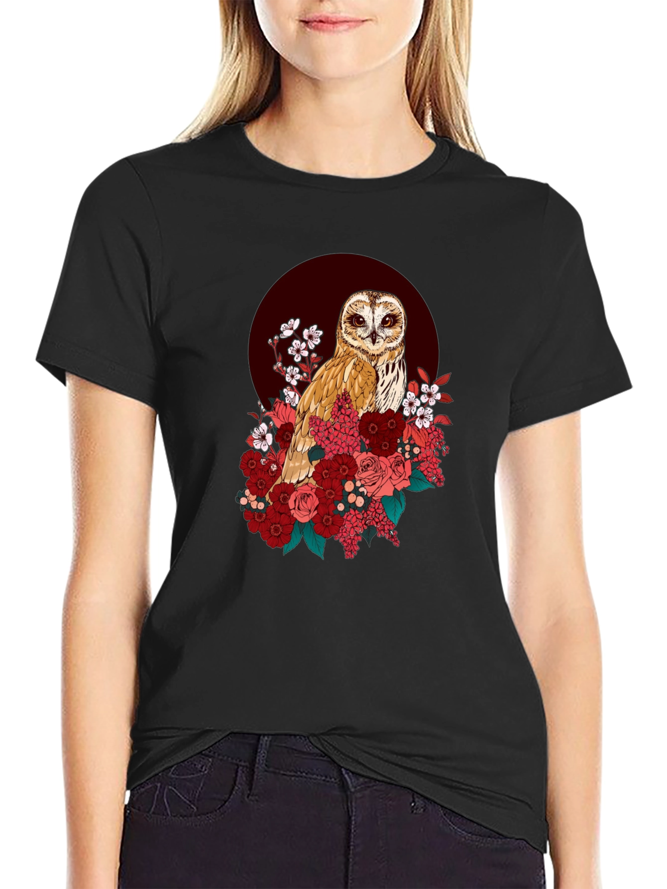 Owl & Floral Graphic T-Shirt