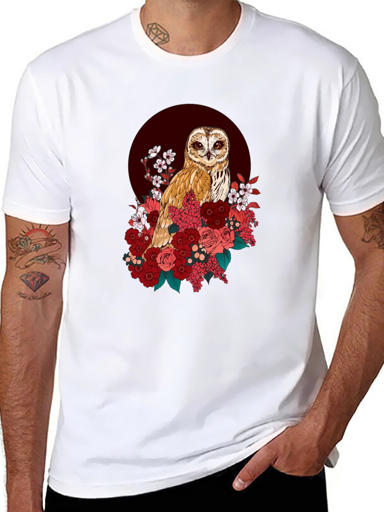 Owl & Floral Graphic T-Shirt