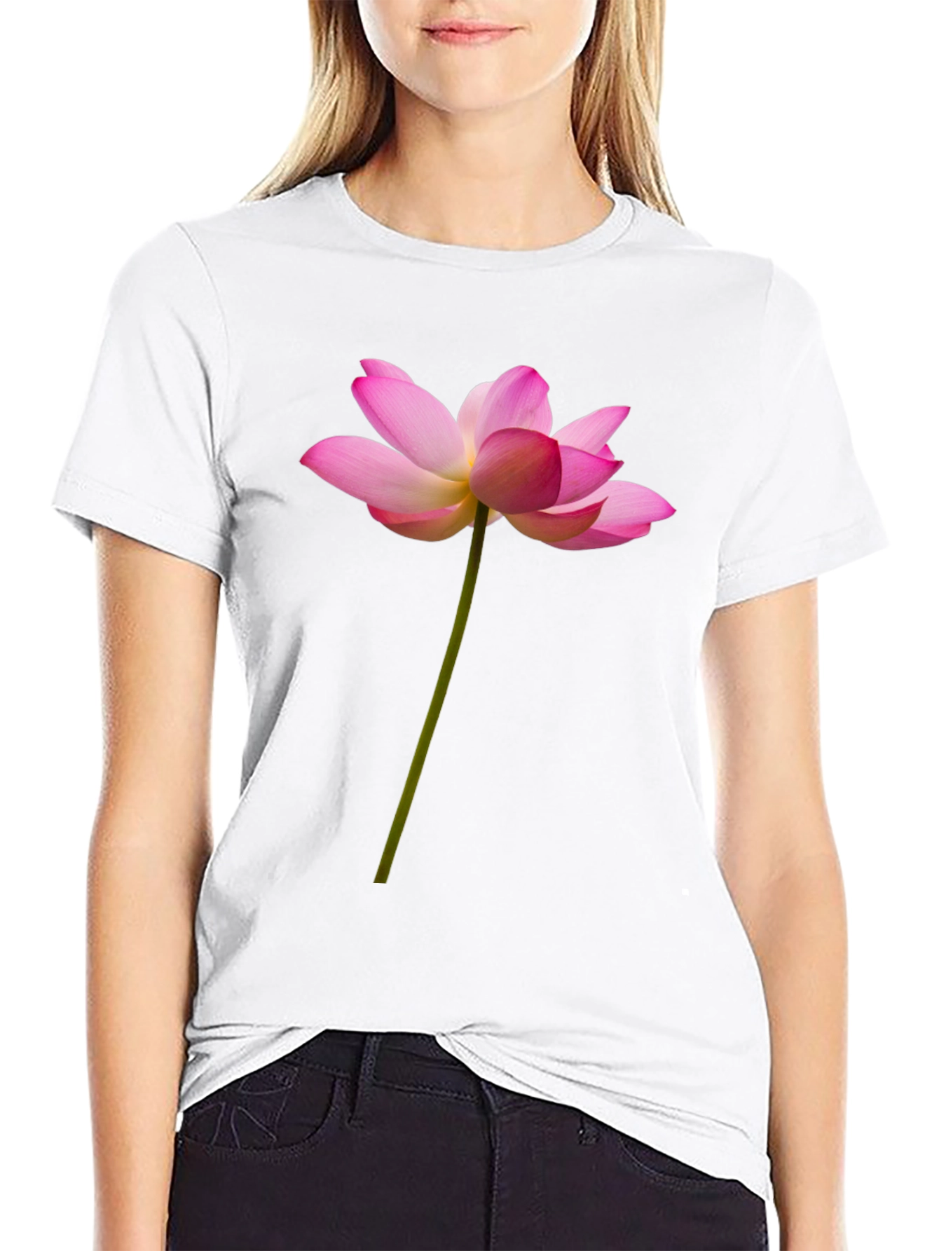 Lotus Flower Graphic Tee - Black Cotton T-Shirt