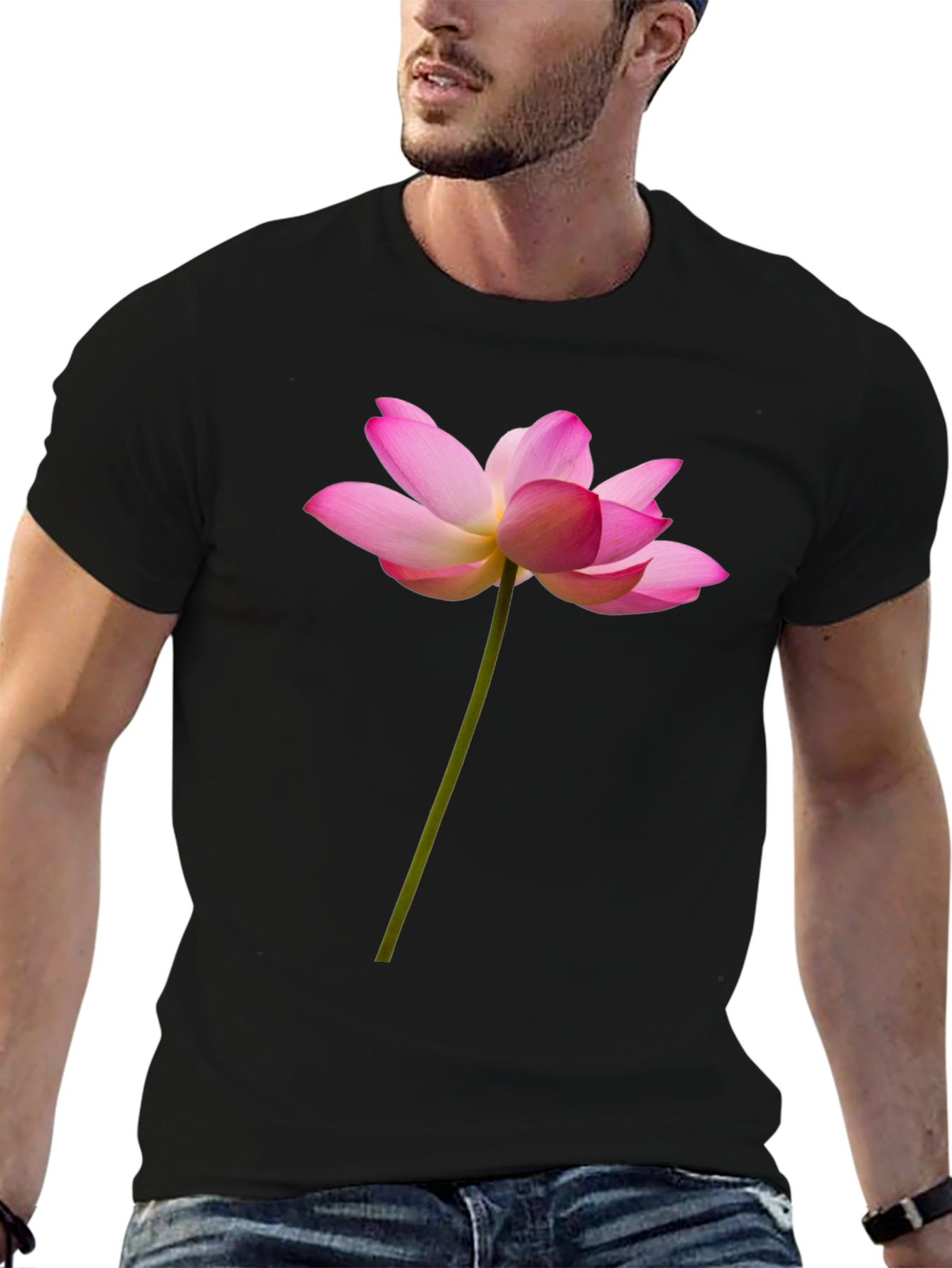 Lotus Flower Graphic Tee - Black Cotton T-Shirt
