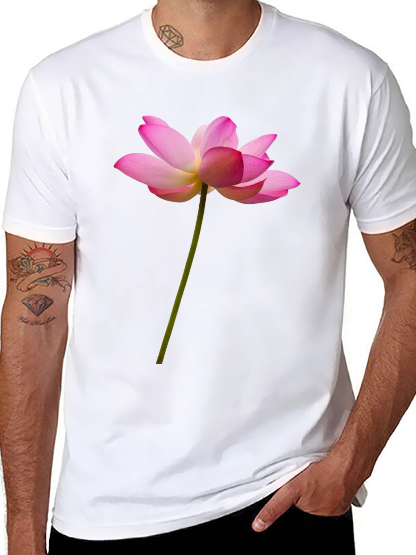 Lotus Flower Graphic Tee - Black Cotton T-Shirt