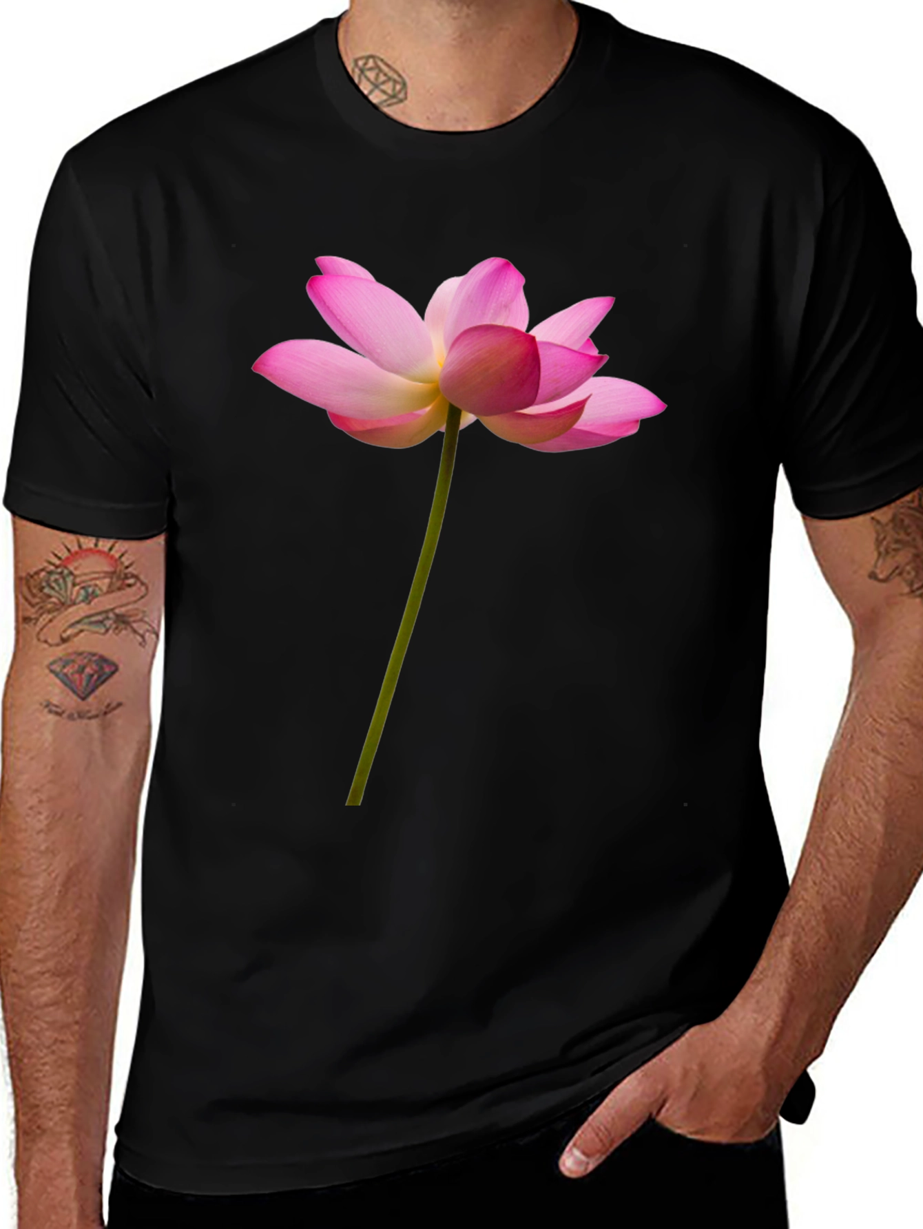Lotus Flower Graphic Tee - Black Cotton T-Shirt
