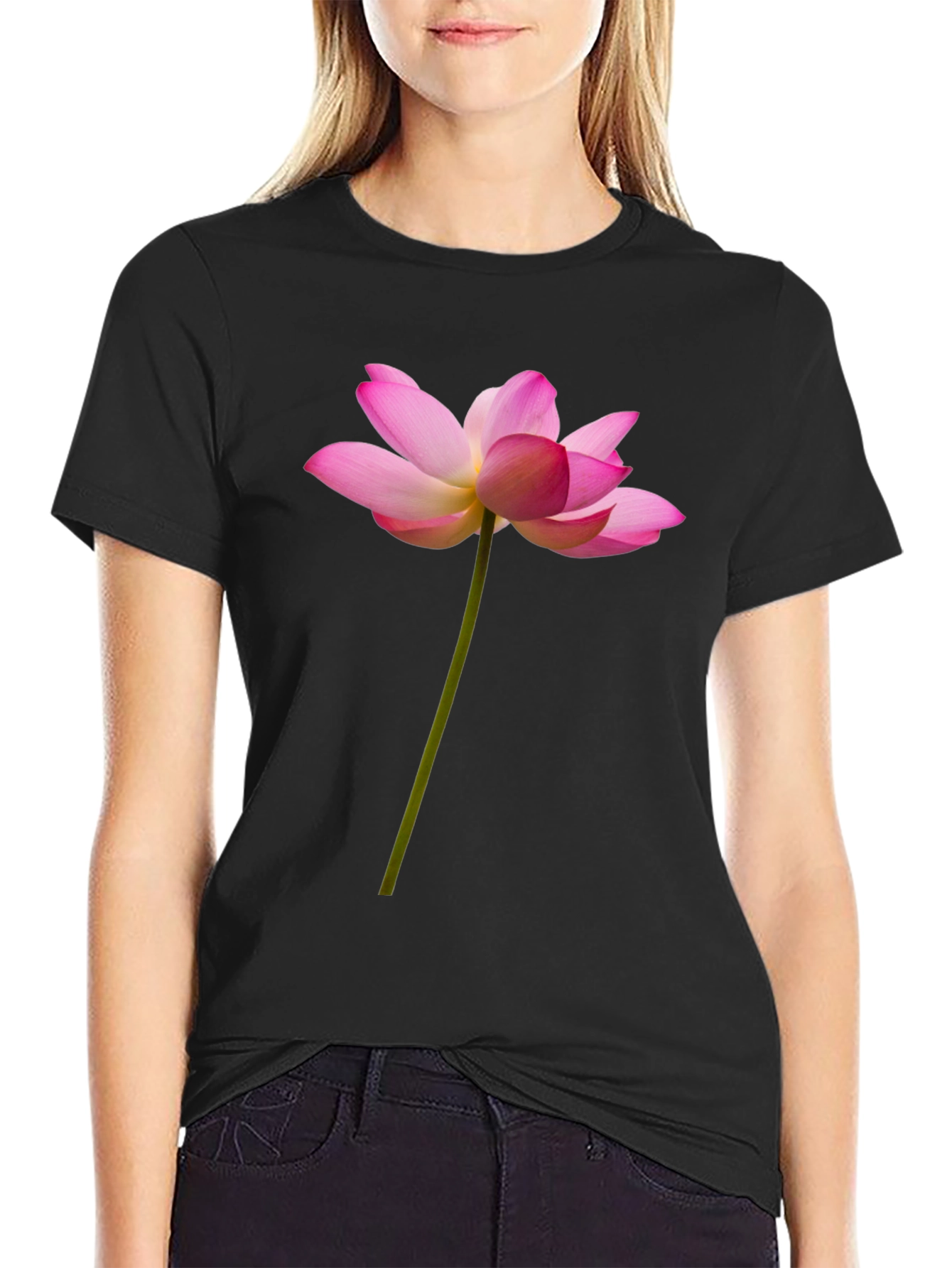 Lotus Flower Graphic Tee - Black Cotton T-Shirt