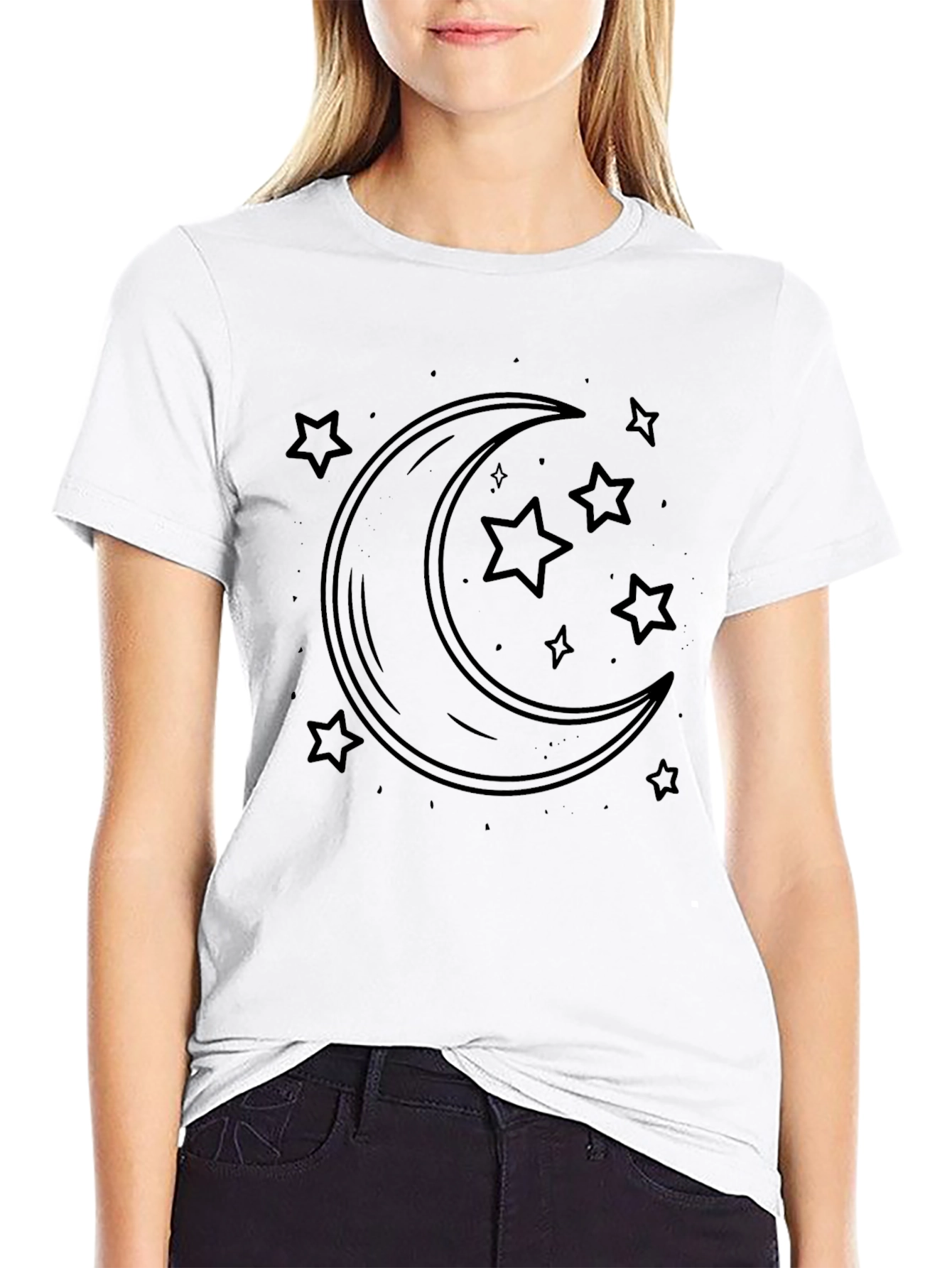 Celestial Moon & Stars Black T-Shirt