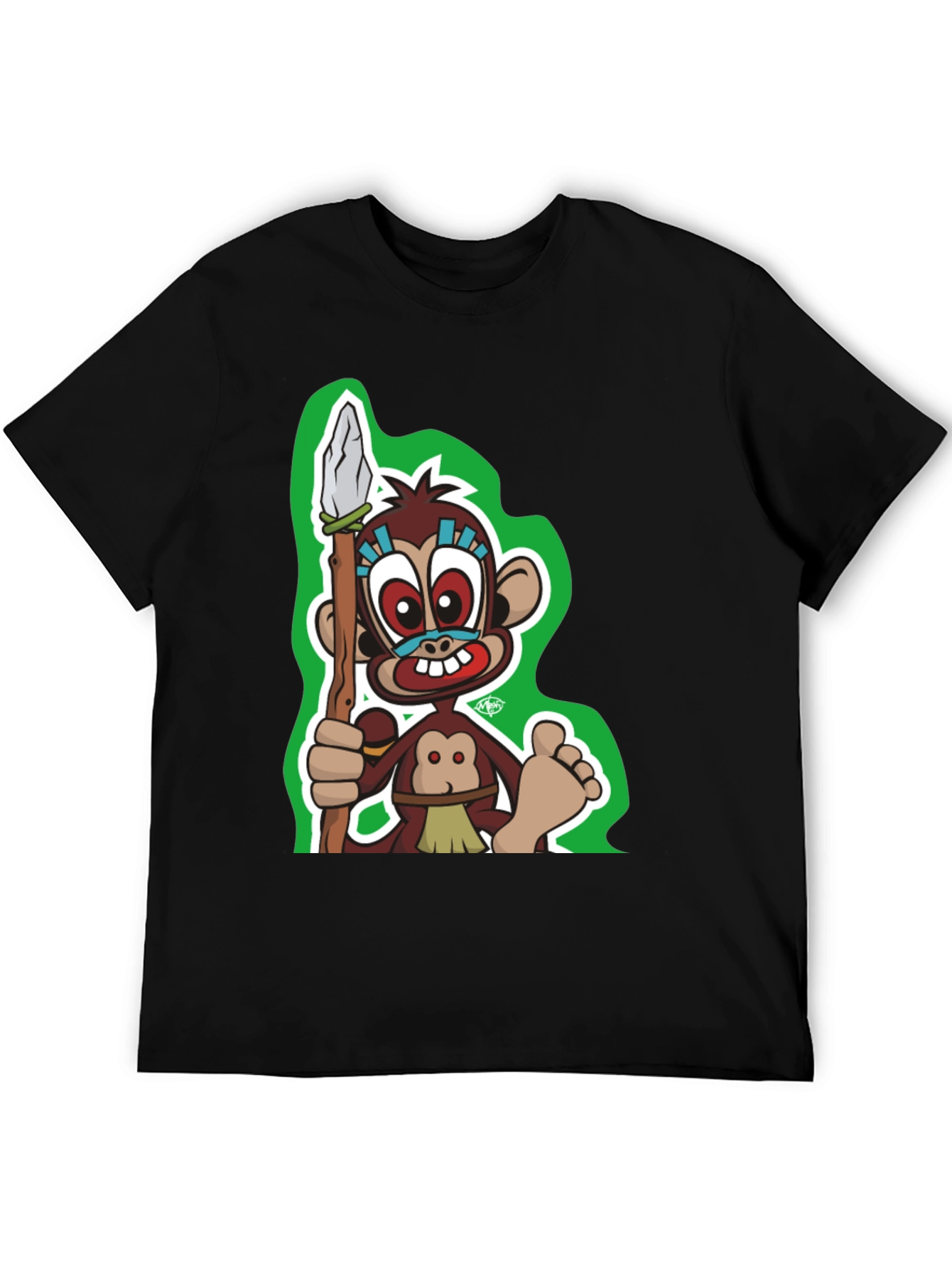 Monkey Cartoon Graphic Black T-Shirt