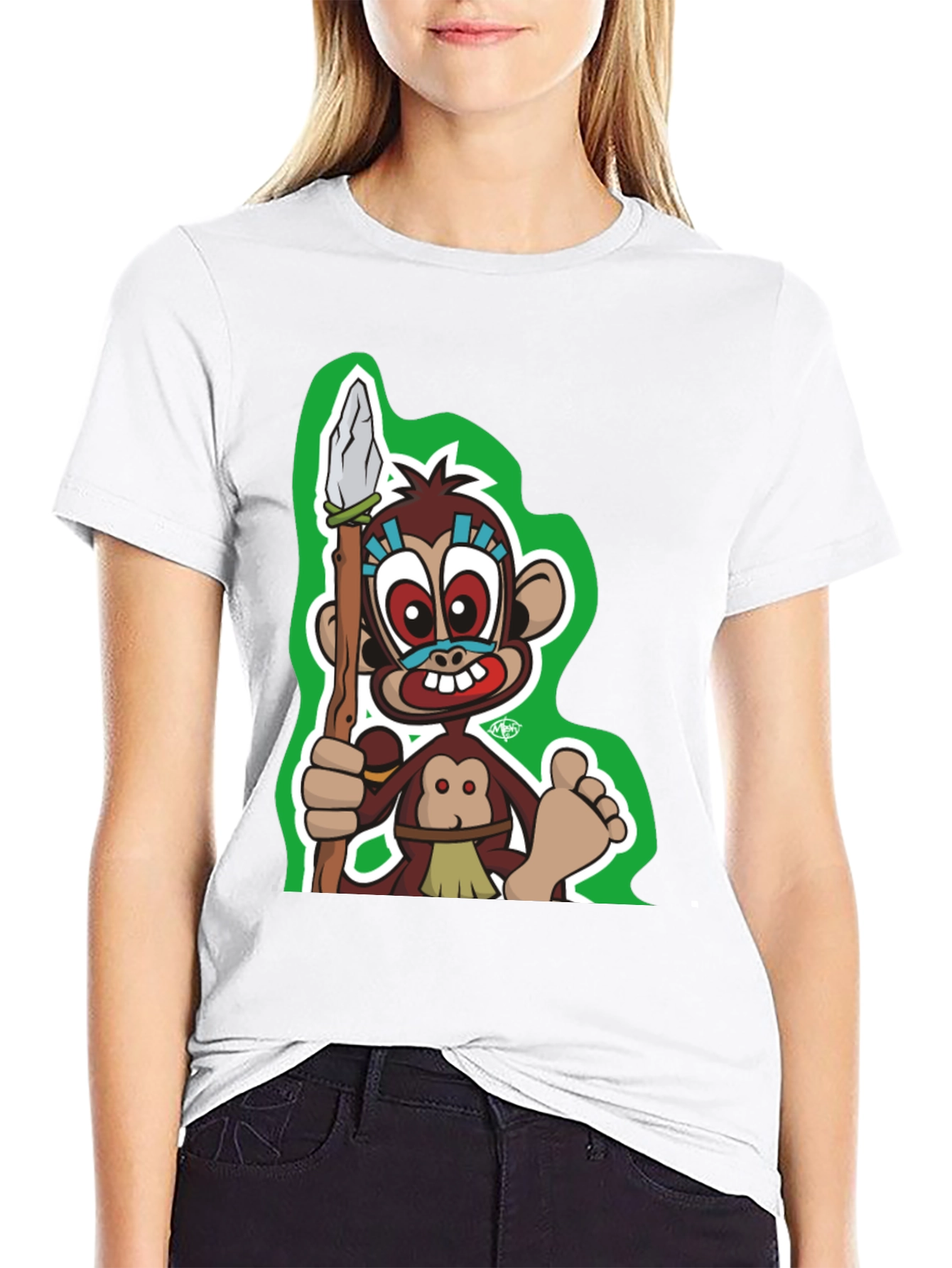 Monkey Cartoon Graphic Black T-Shirt