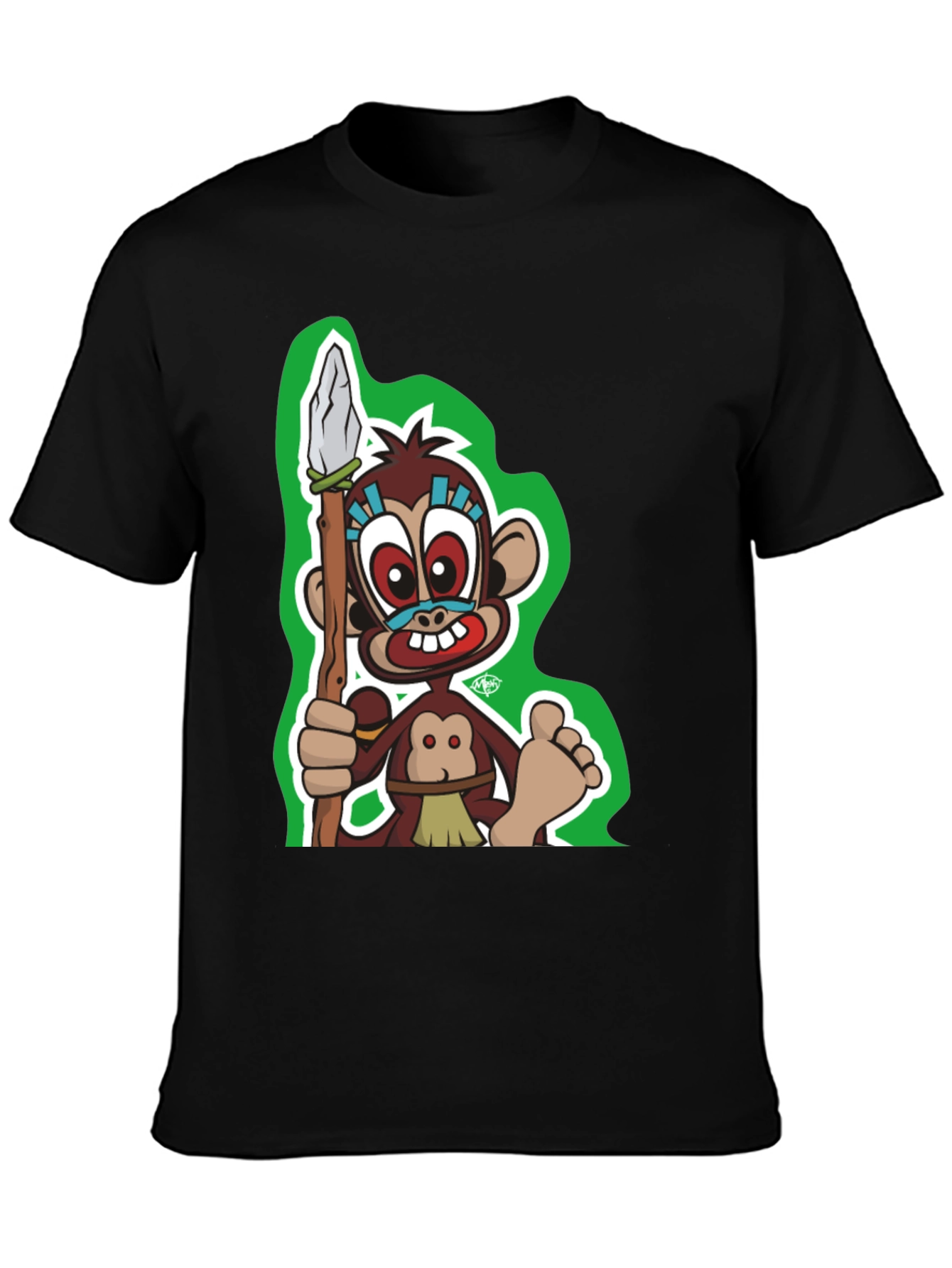 Monkey Cartoon Graphic Black T-Shirt