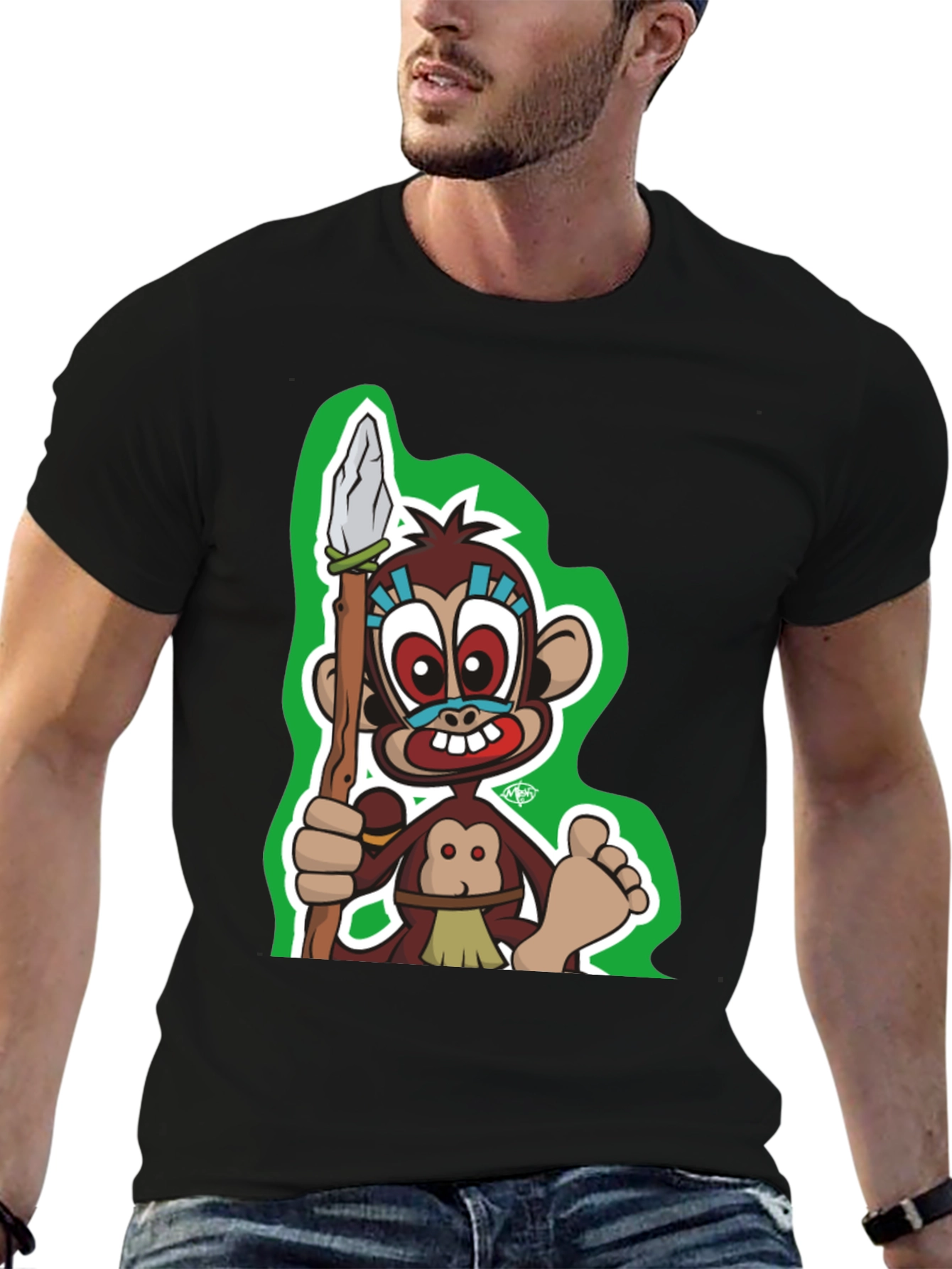 Monkey Cartoon Graphic Black T-Shirt
