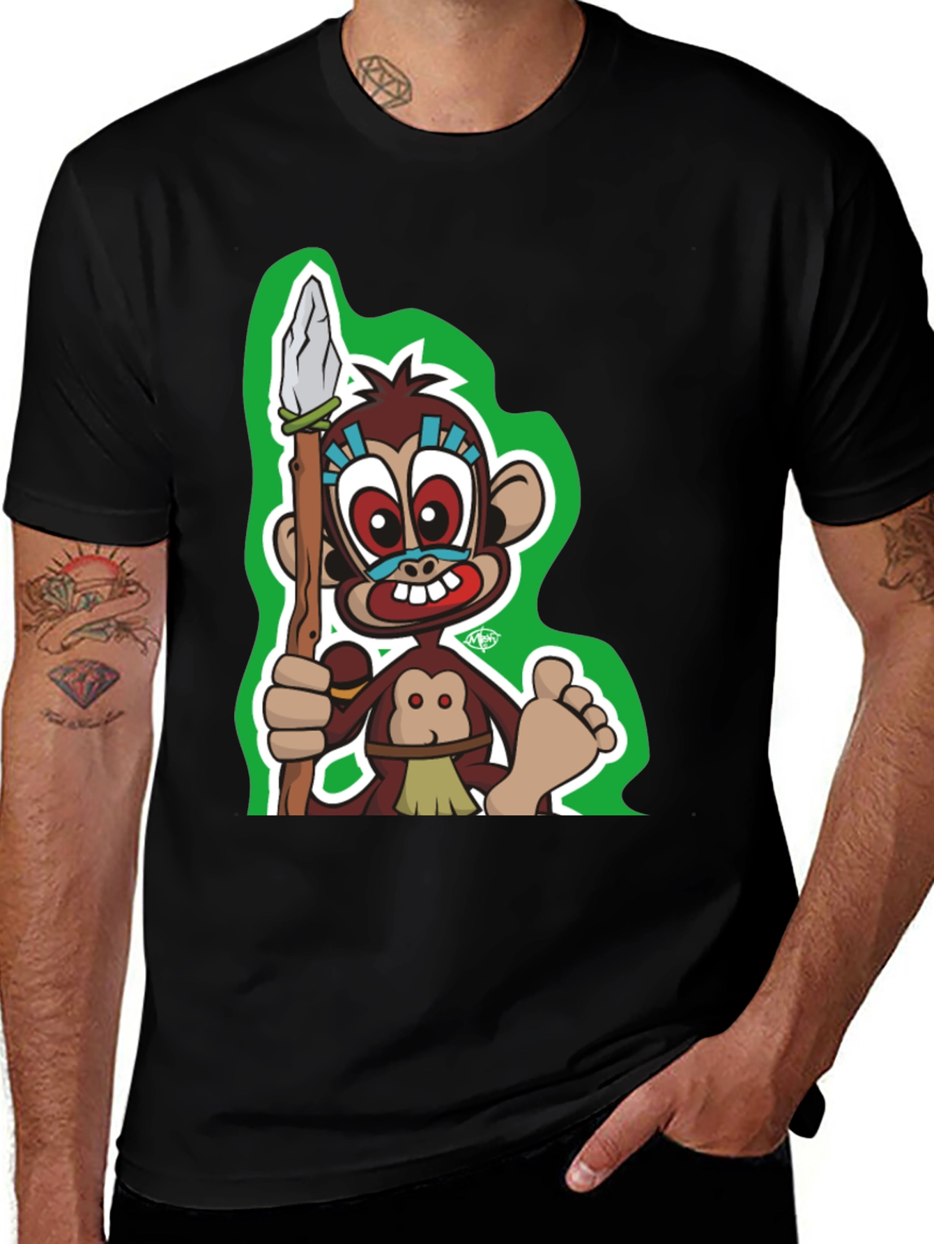 Monkey Cartoon Graphic Black T-Shirt