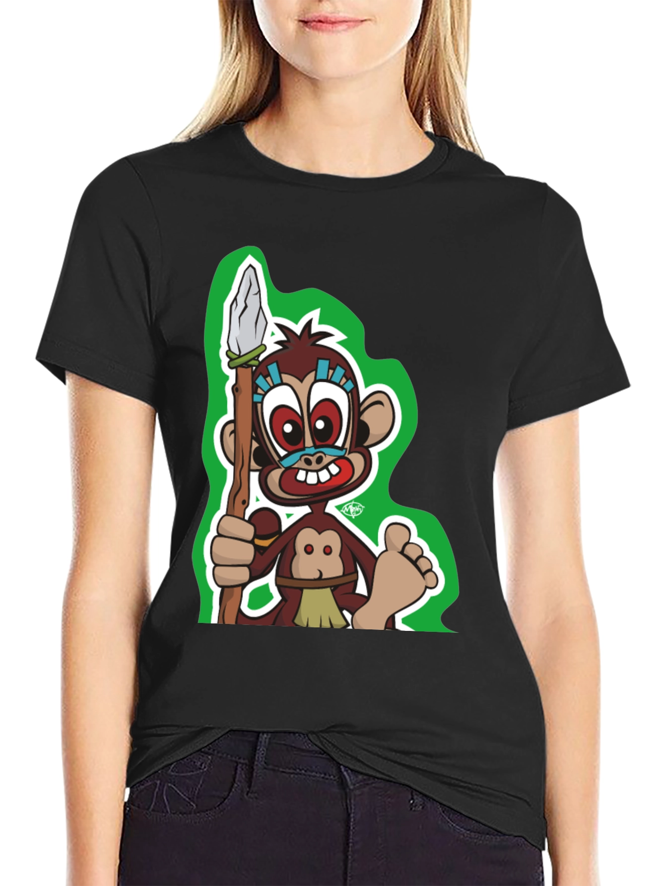 Monkey Cartoon Graphic Black T-Shirt