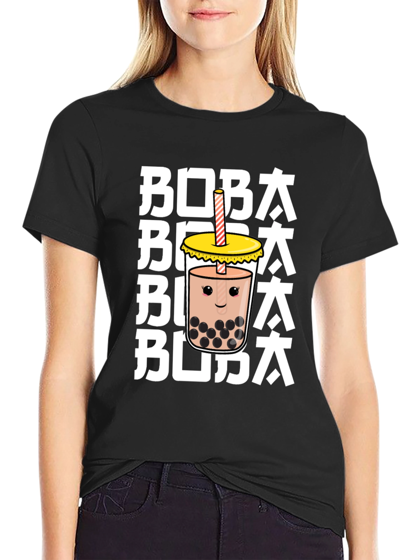 Cute Boba Tea Graphic Tee - Unisex Black T-Shirt