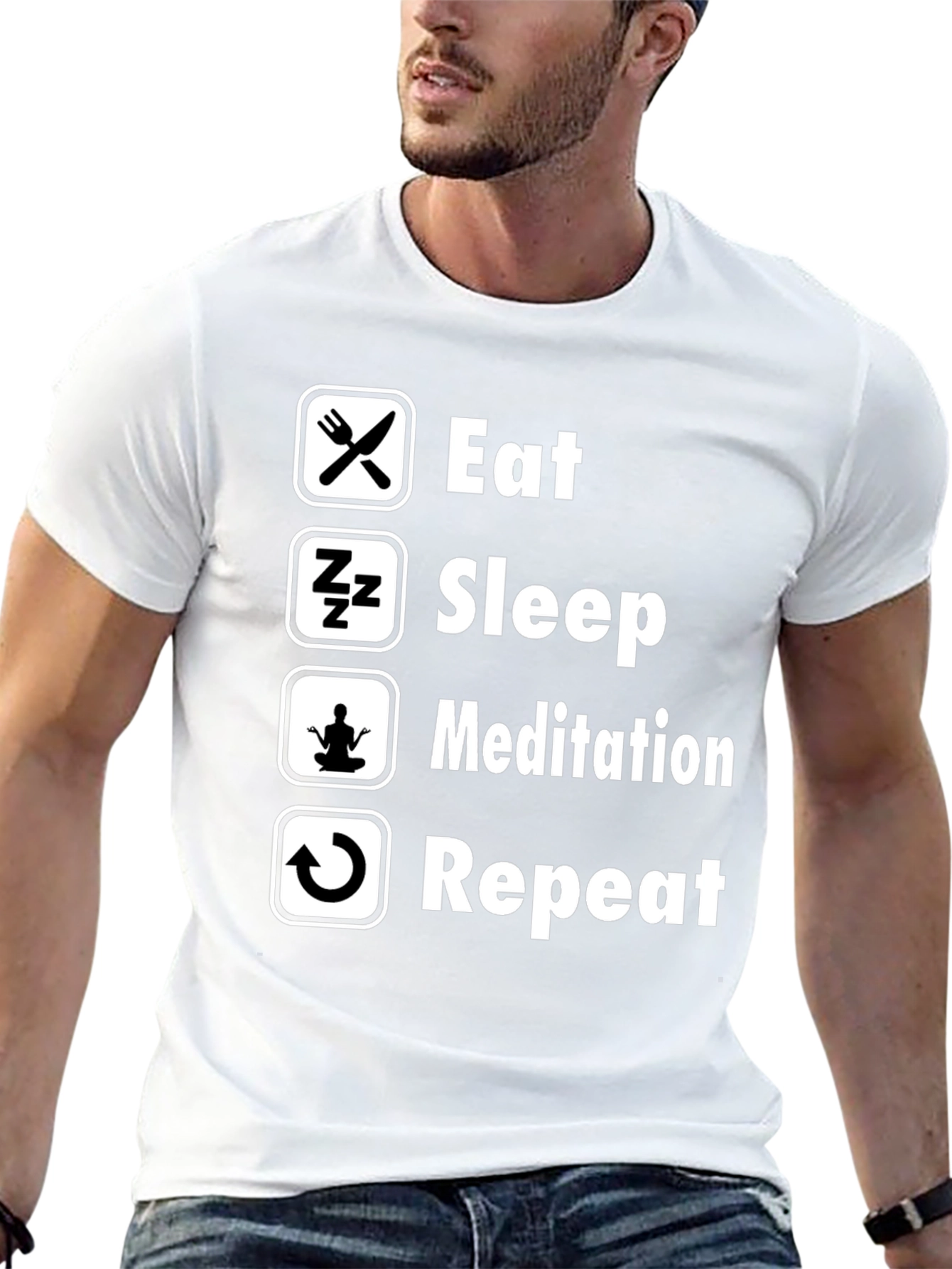 Eat Sleep Meditation Repeat Graphic Tee