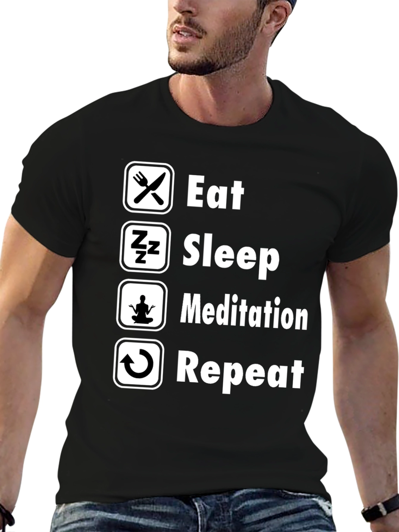Eat Sleep Meditation Repeat Graphic Tee