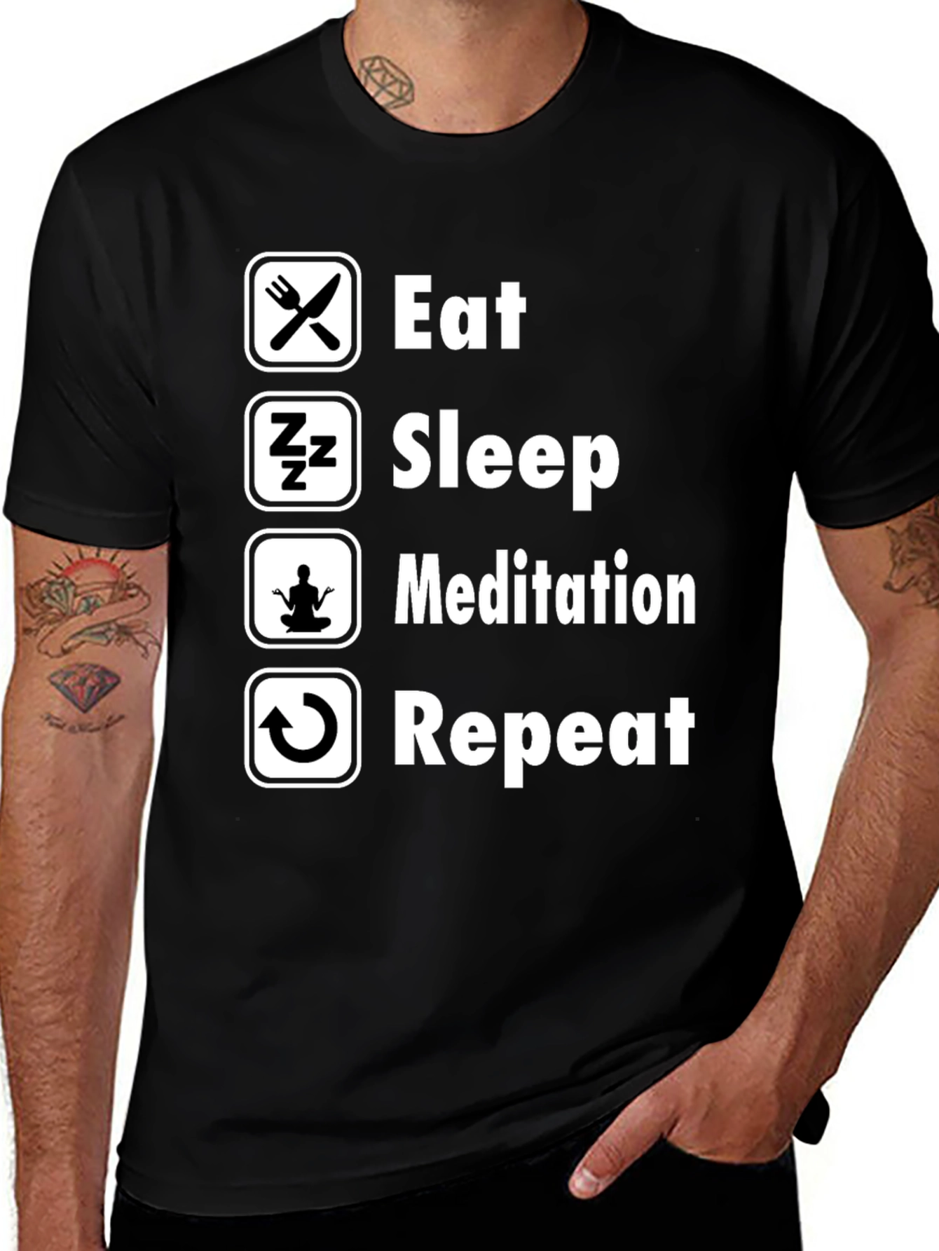 Eat Sleep Meditation Repeat Graphic Tee
