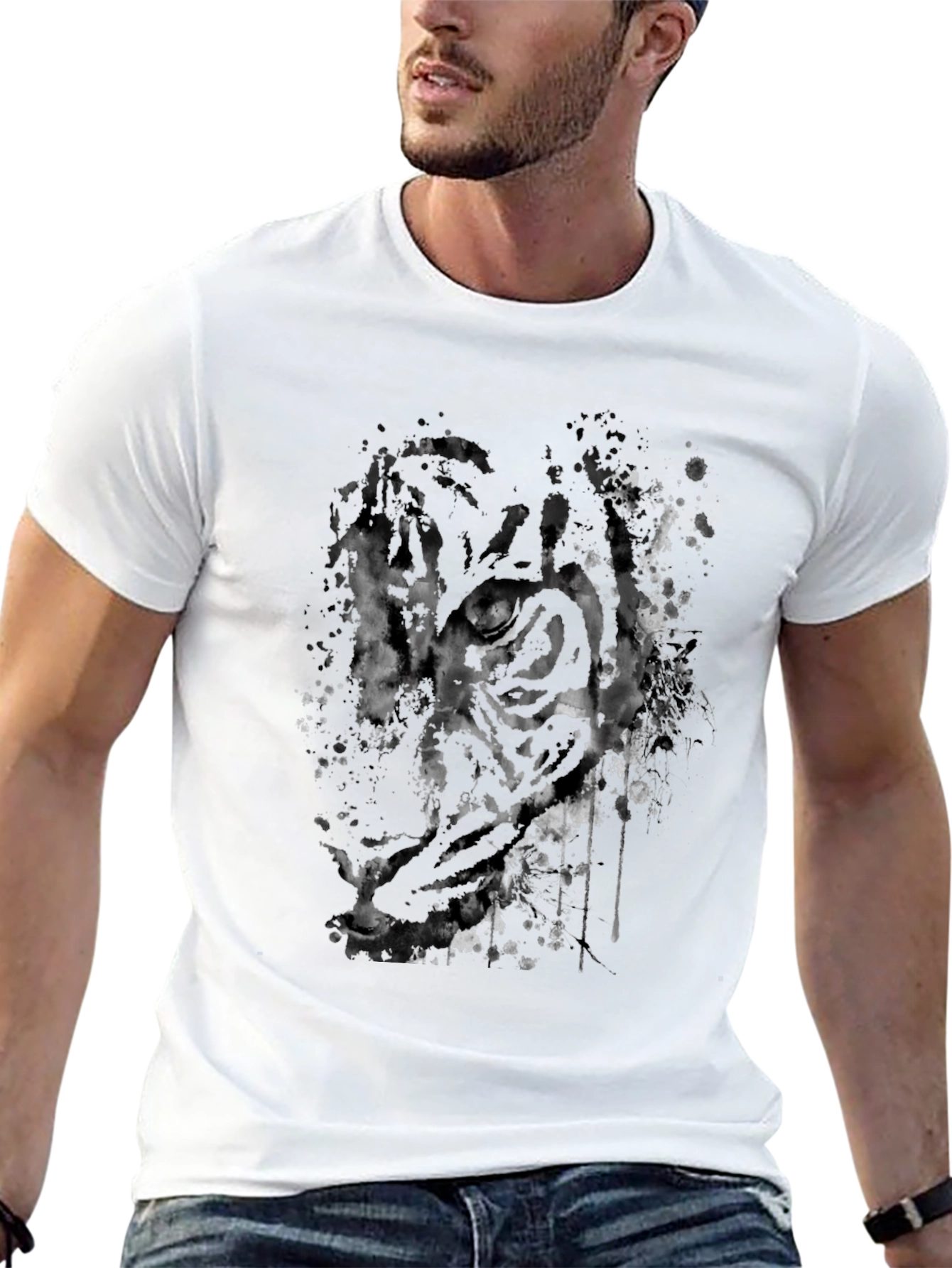 Abstract Tiger Graphic Black T-Shirt
