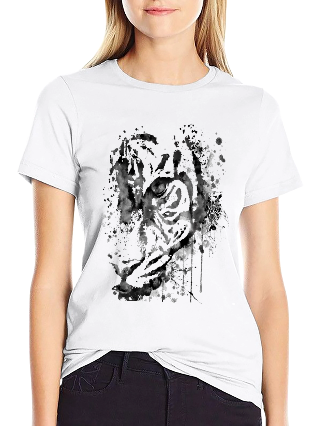 Abstract Tiger Graphic Black T-Shirt
