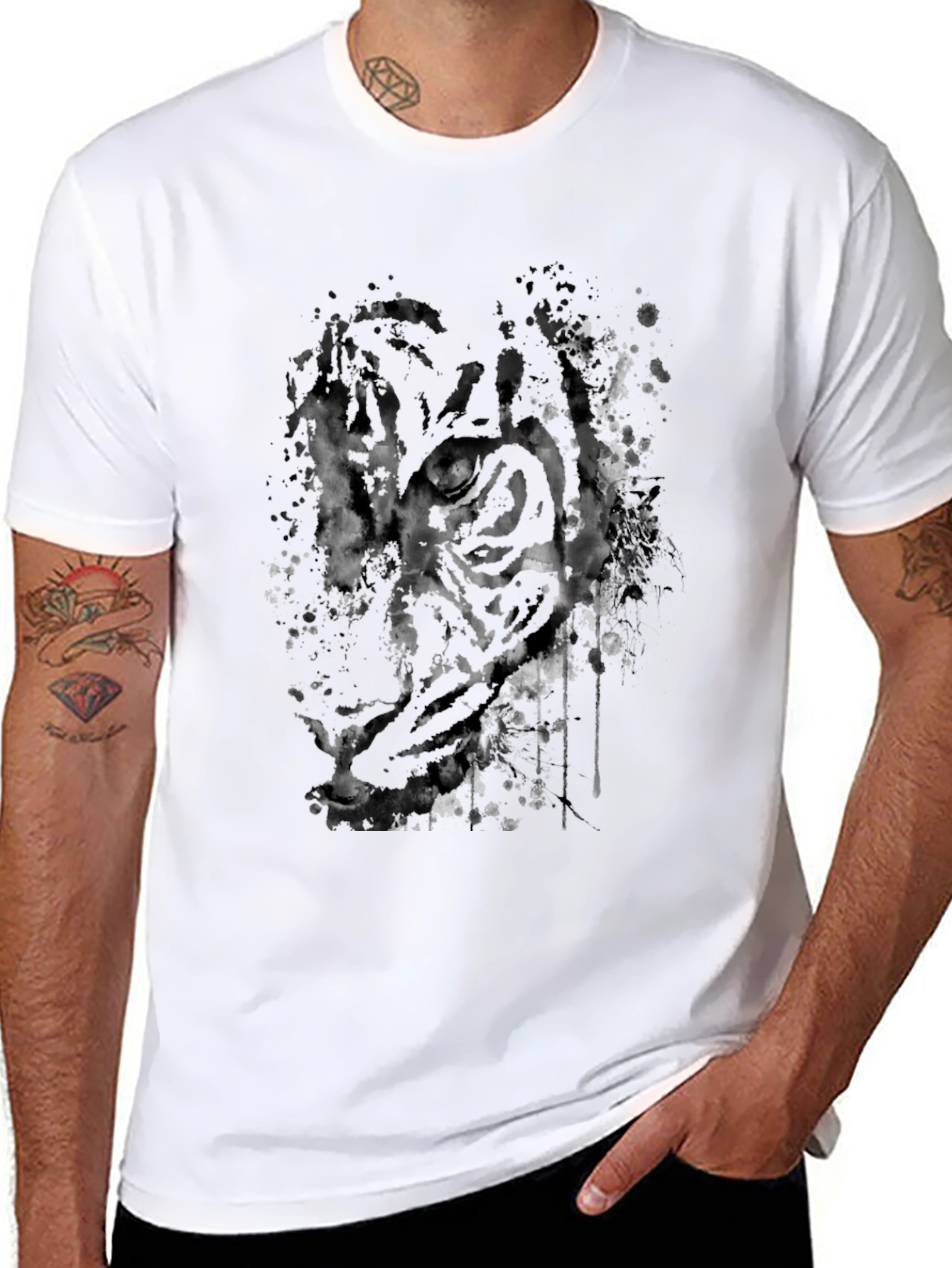 Abstract Tiger Graphic Black T-Shirt