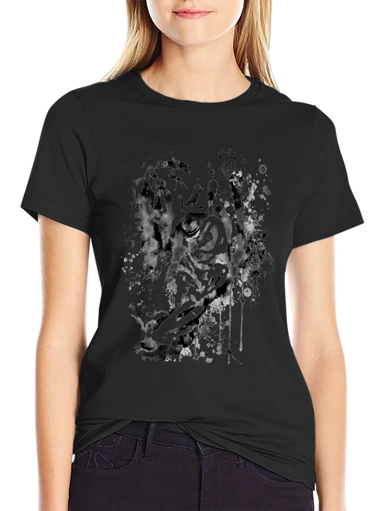 Abstract Tiger Graphic Black T-Shirt