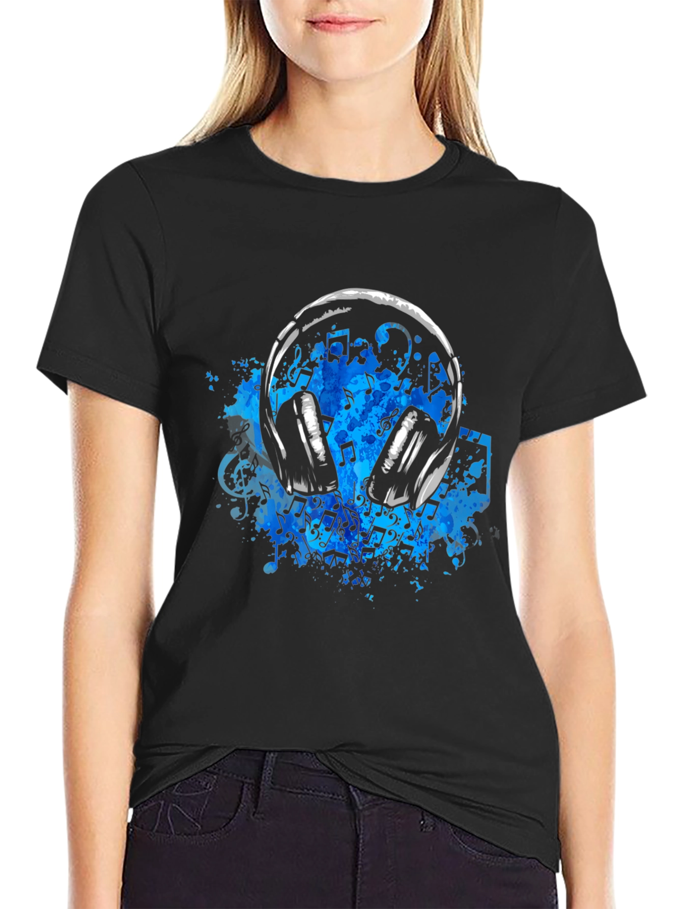 Music Headphones T-Shirt - Black Cotton Tee