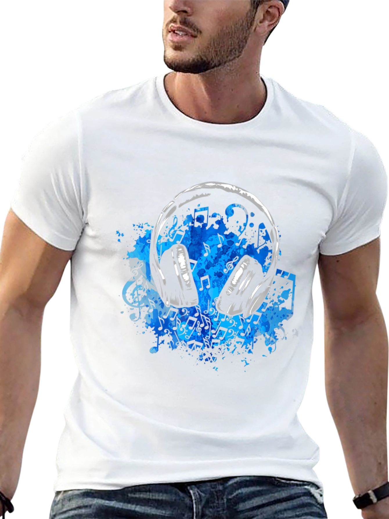 Music Headphones T-Shirt - Black Cotton Tee