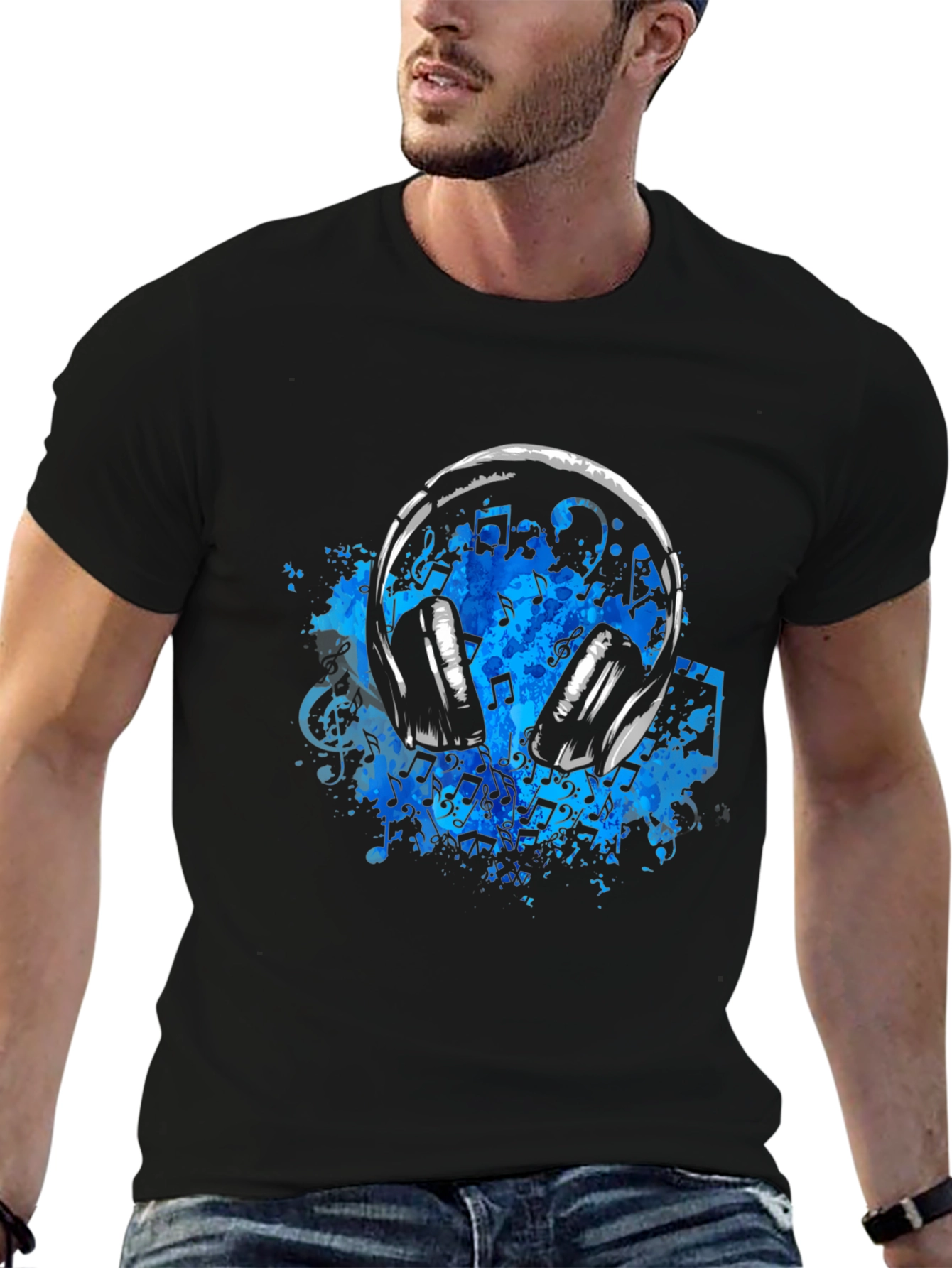 Music Headphones T-Shirt - Black Cotton Tee