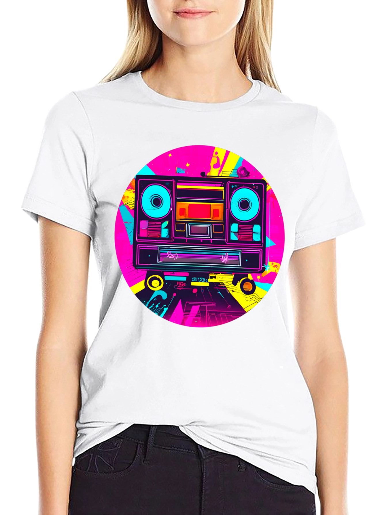 Retro Boombox Graphic T-Shirt - Black