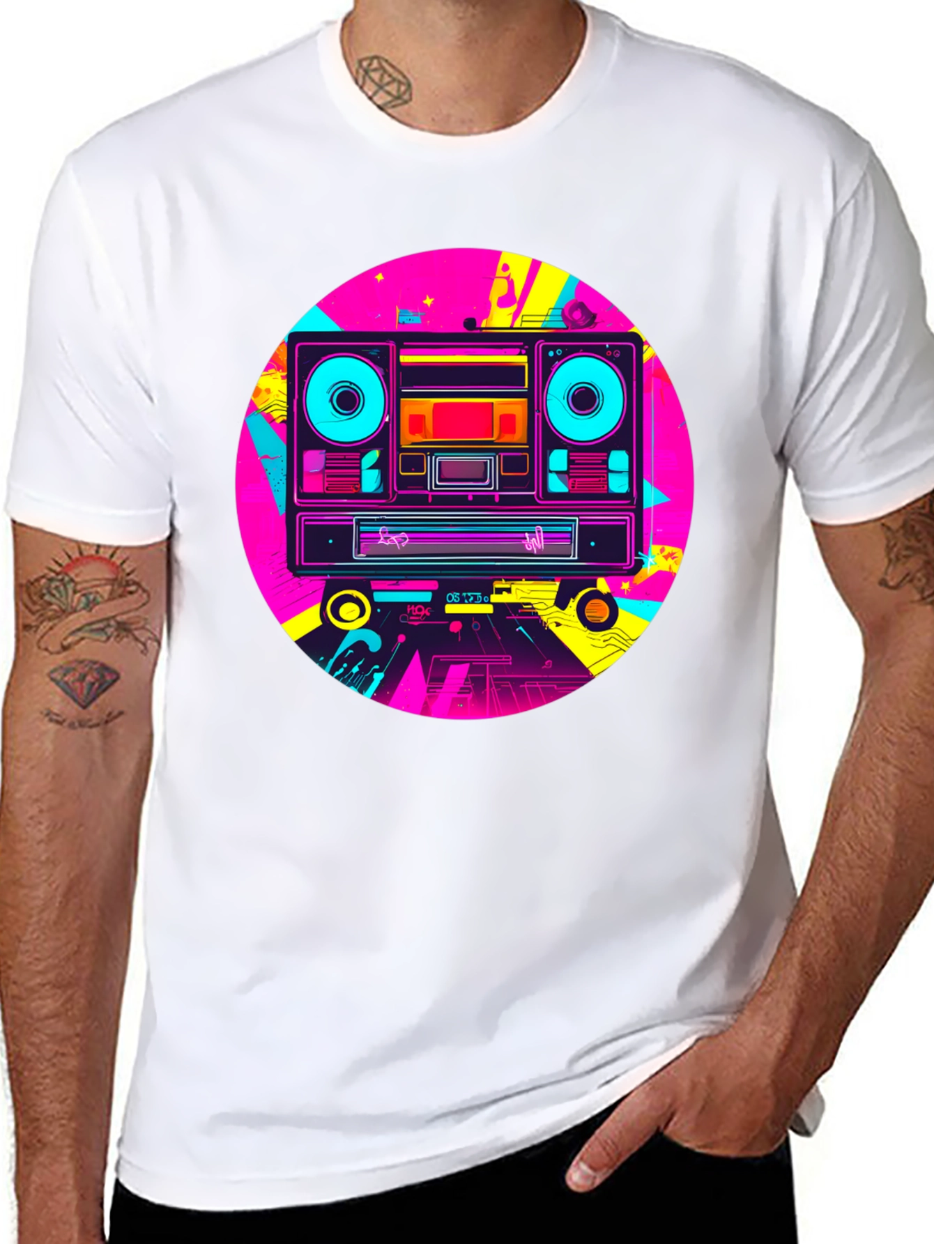 Retro Boombox Graphic T-Shirt - Black